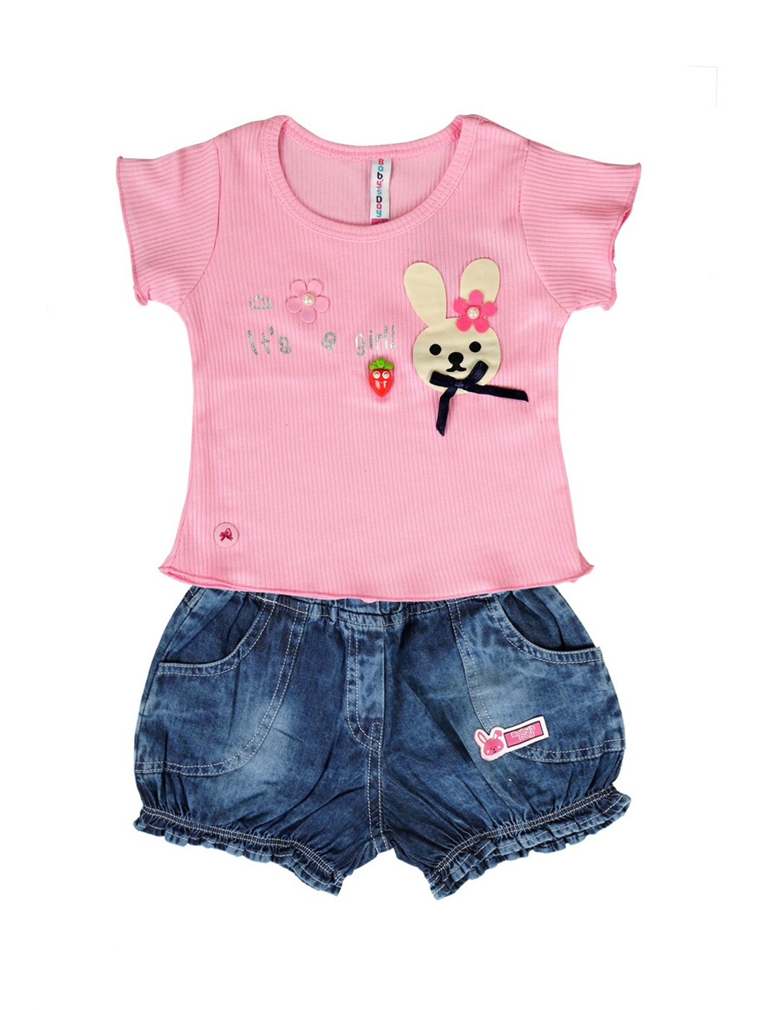 

Babys Day Girls Pink & Navy Blue Printed Top with Shorts