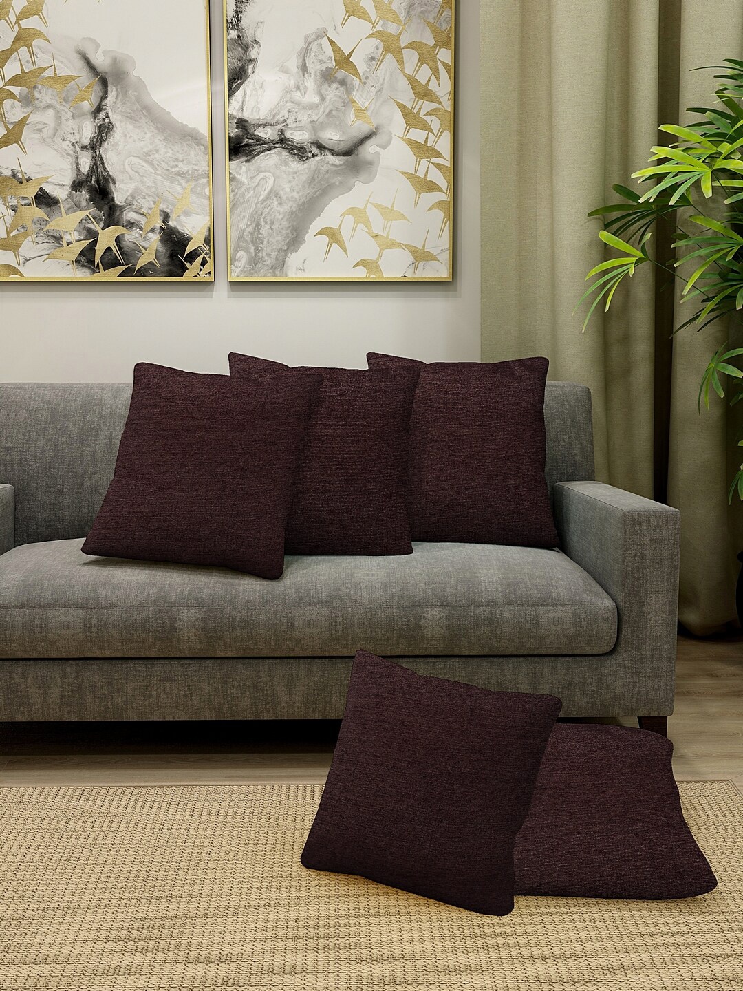 

KLOTTHE Brown Set of 5 Solid Square Cushion Covers