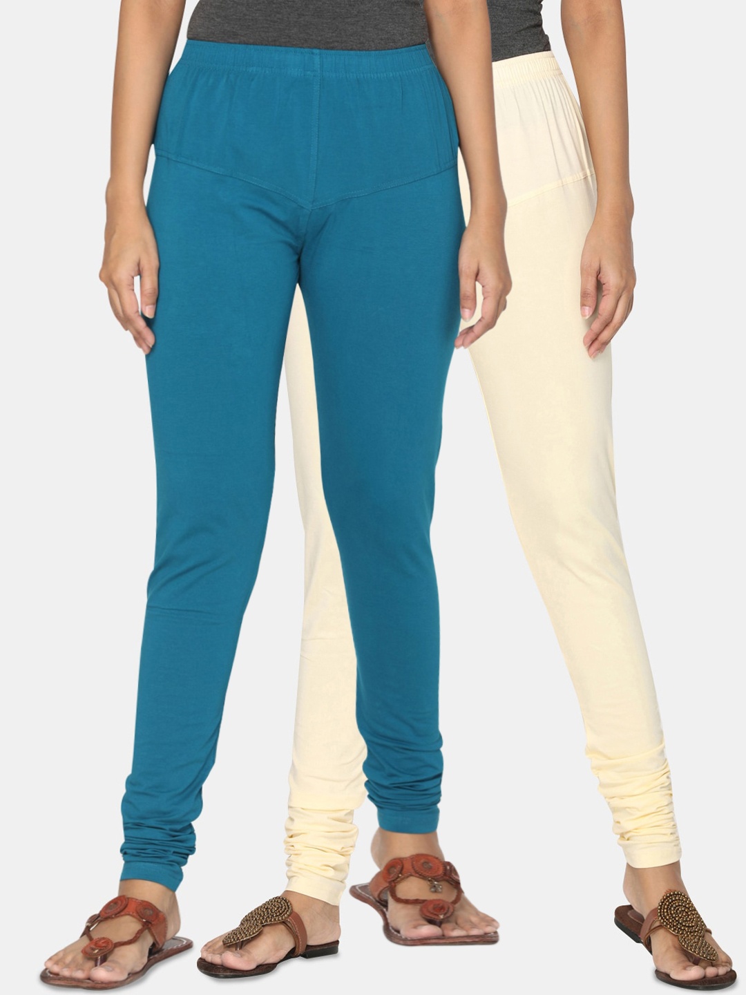 

TSG Bliss Women Pack of 2 Bio Wash Churidar Leggings, Cream