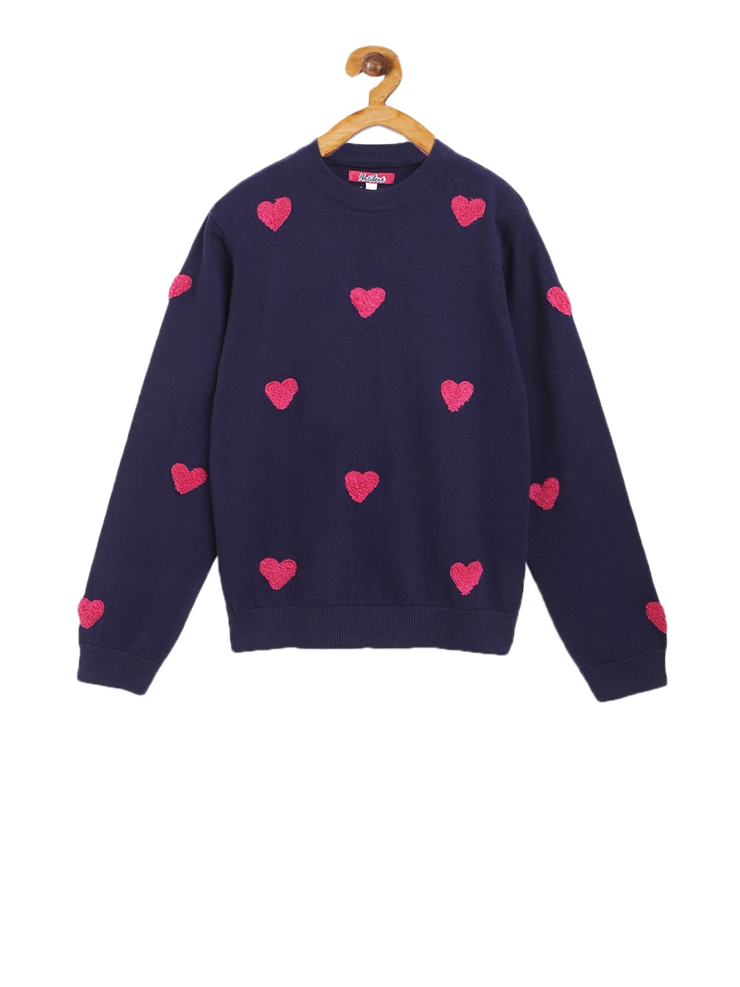 

Natilene Girls Navy Blue & Pink Appliqued Pullover