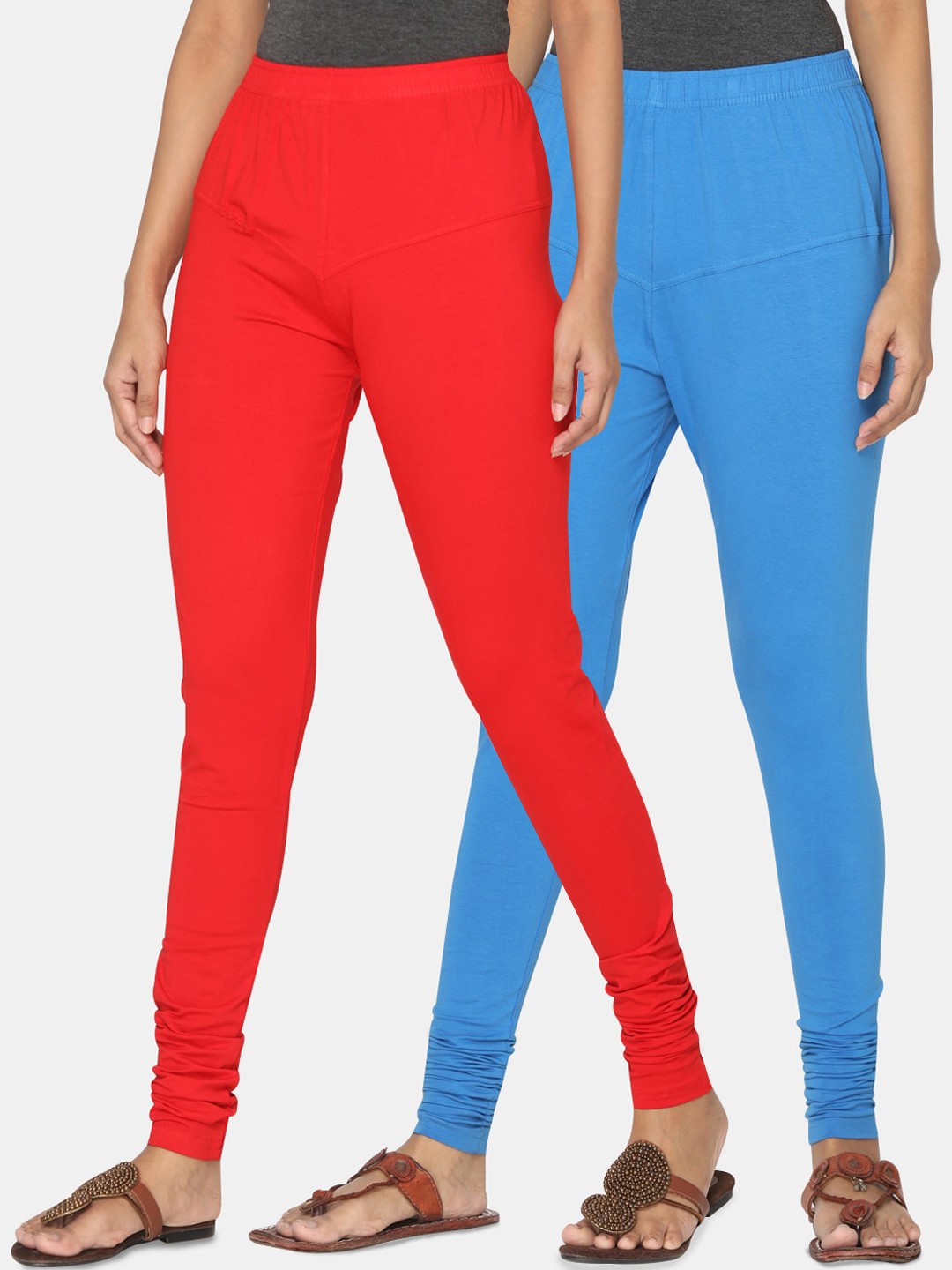 

TSG Bliss Women Pack Of 2 Solid Churidar Leggings, Red