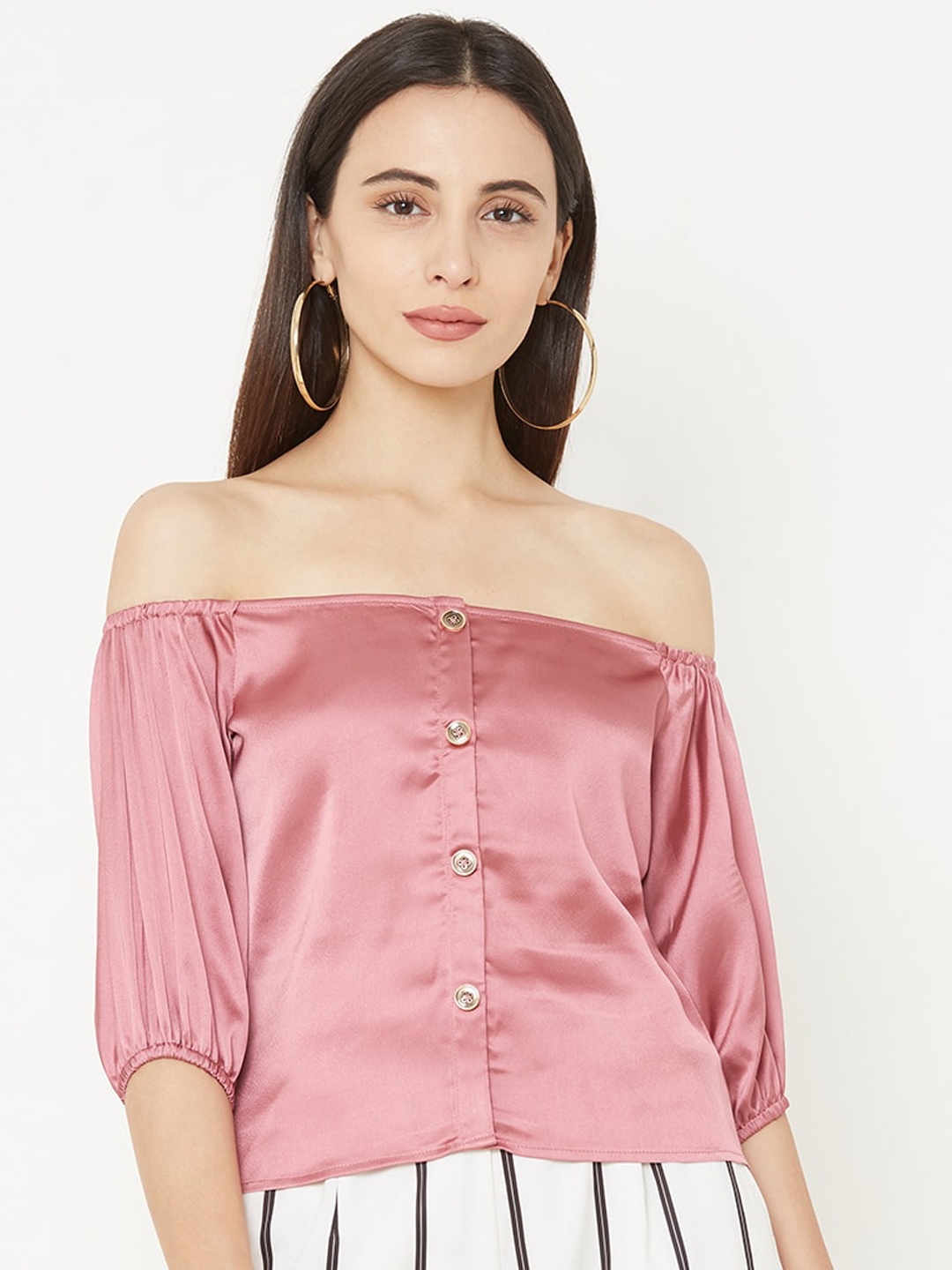 

MISH Women Pink Solid Bardot Top