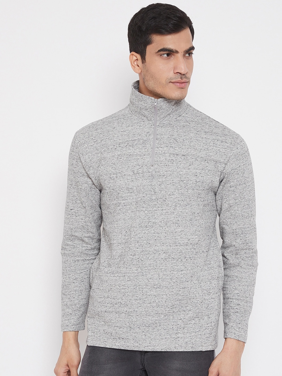 

Hypernation Men Grey Solid High Neck T-shirt