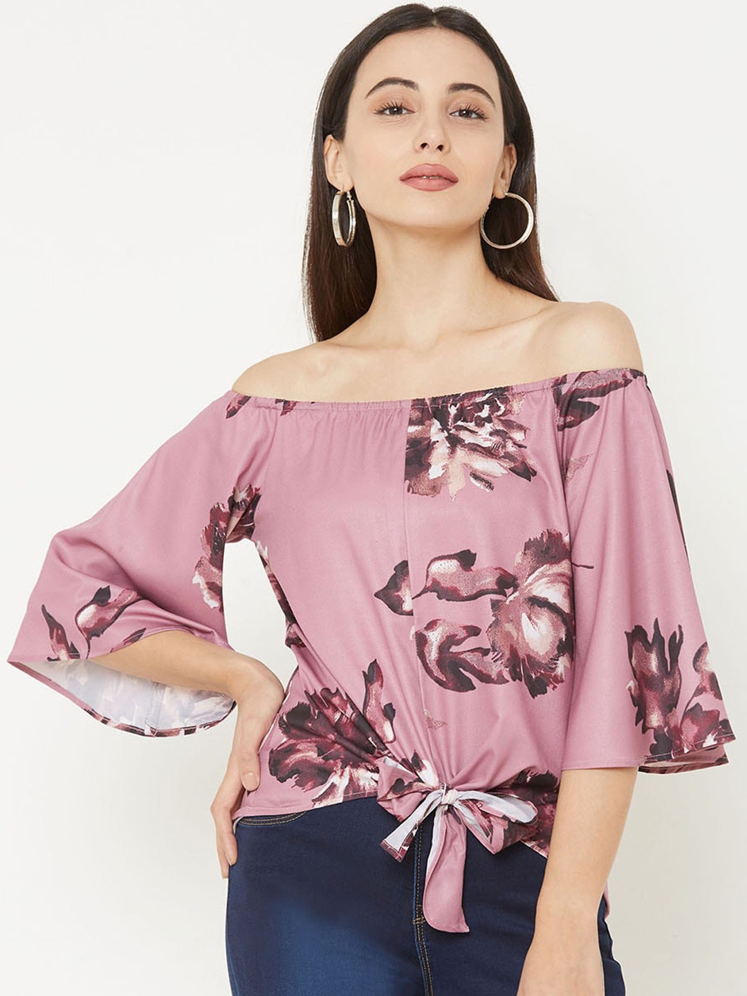 

MISH Women Pink Printed Bardot Top