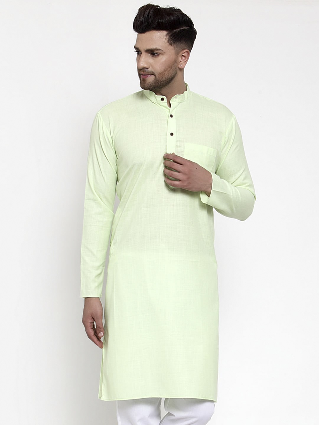 Jompers Men Green Solid Straight Kurta