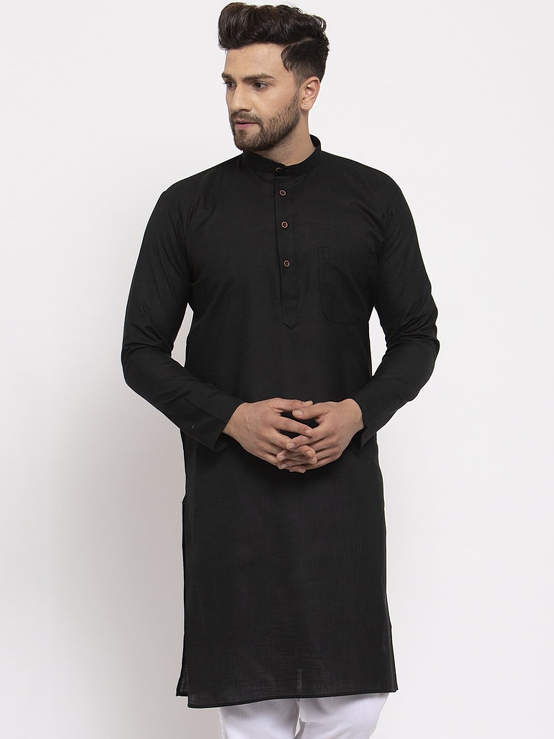 

Jompers Men Black Solid Straight Kurta