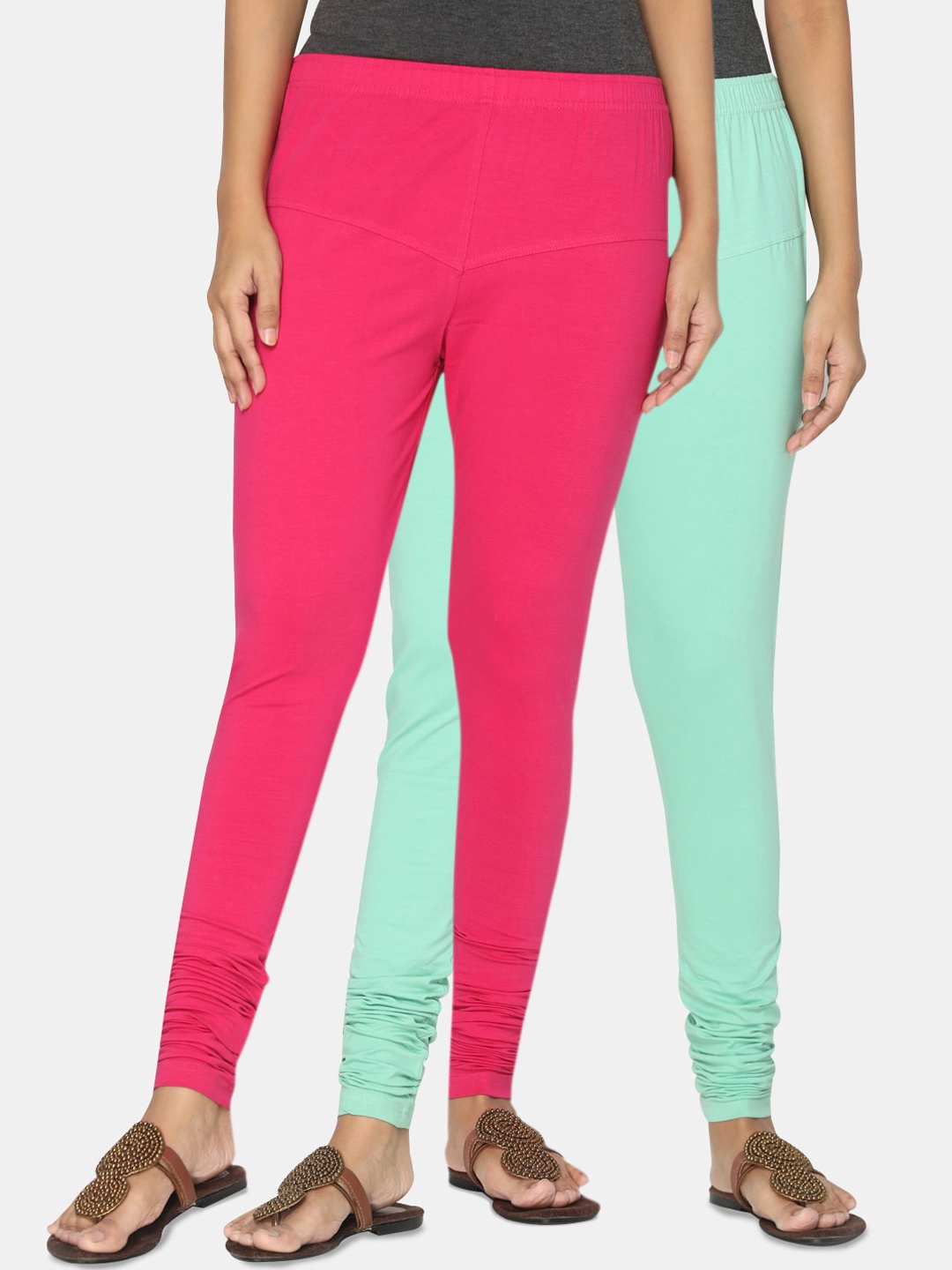 

TSG Bliss Women Pack of 2 Solid Churidar Leggings, Pink