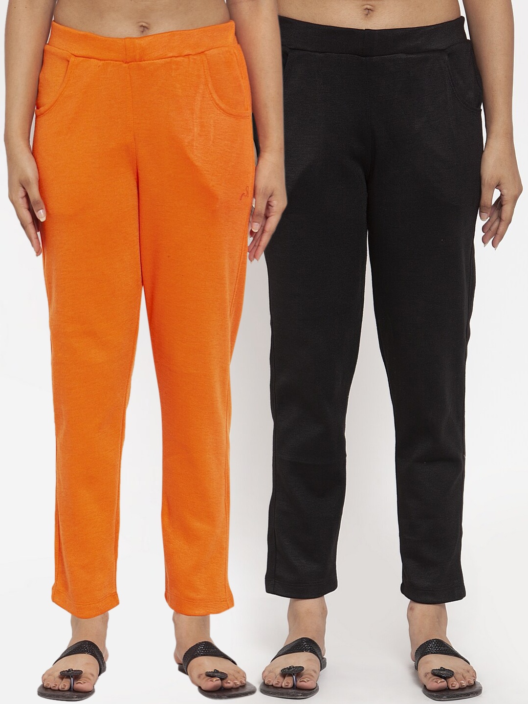

TAG 7 Women Pack of 2 Solid Leggings, Orange