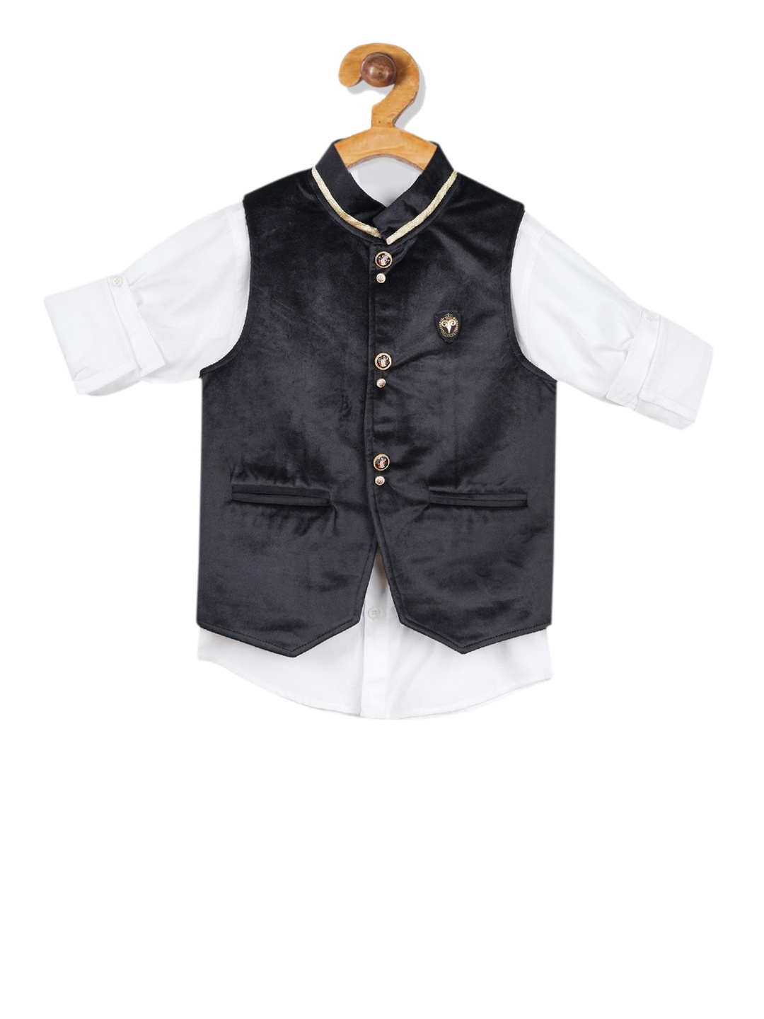 

Actuel Boys Black Solid Velvet Waistcoat with White Shirt
