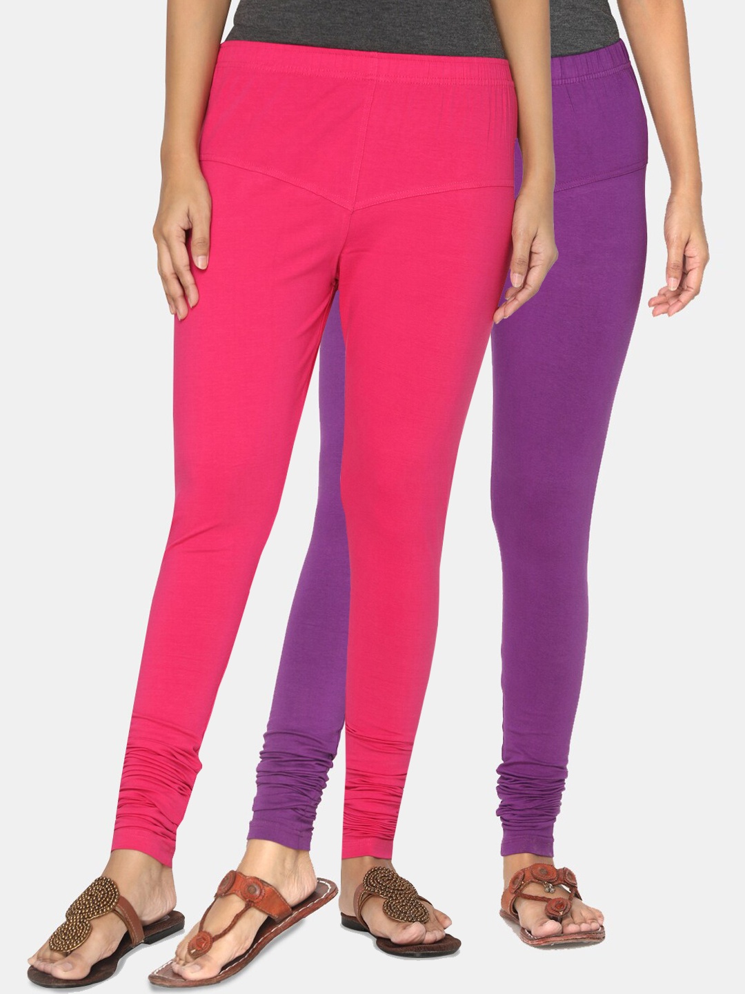 

TSG Bliss Women Pack of 2 Solid Churidar Length Leggings, Pink