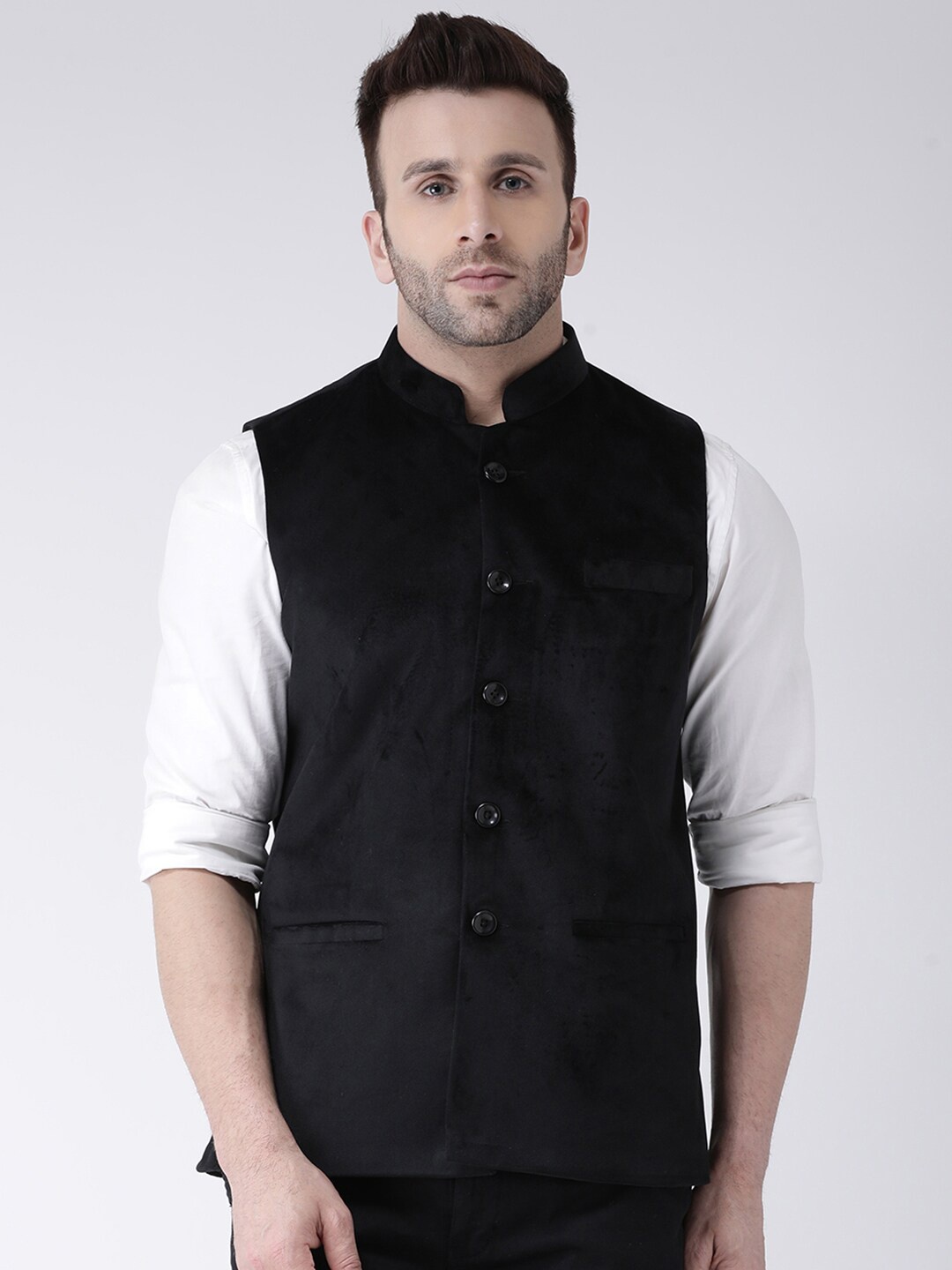 

Hangup Men Black Solid Nehru Jacket