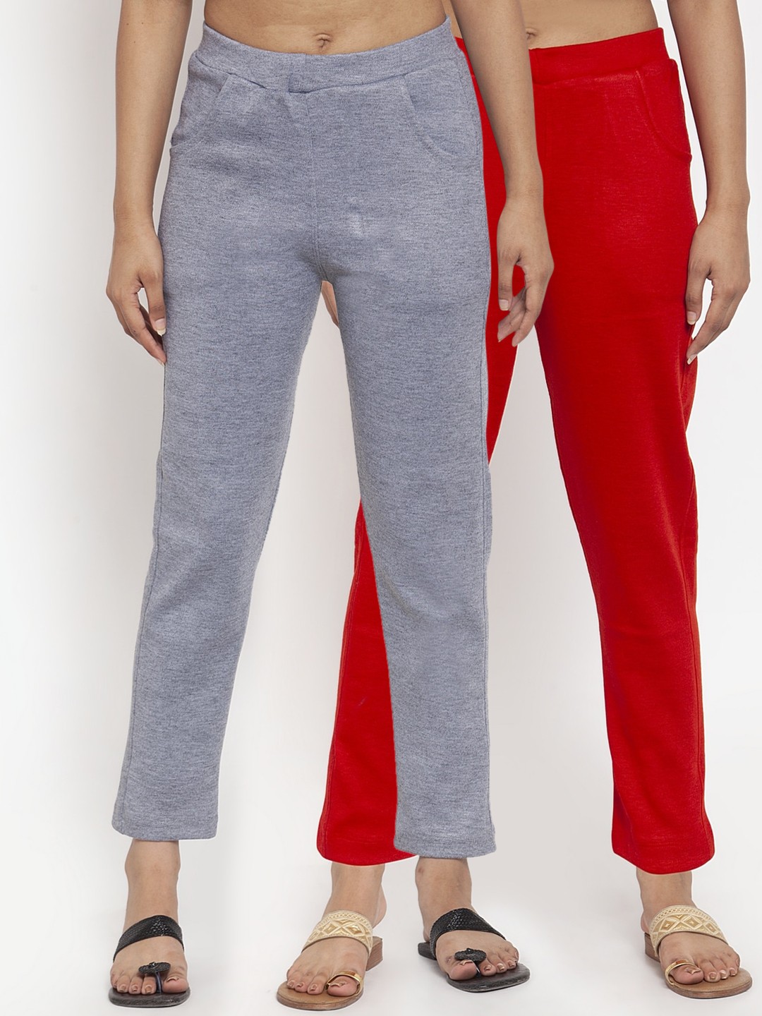 

TAG 7 Women Pack of 2 Solid Acrylic Leggings, Red