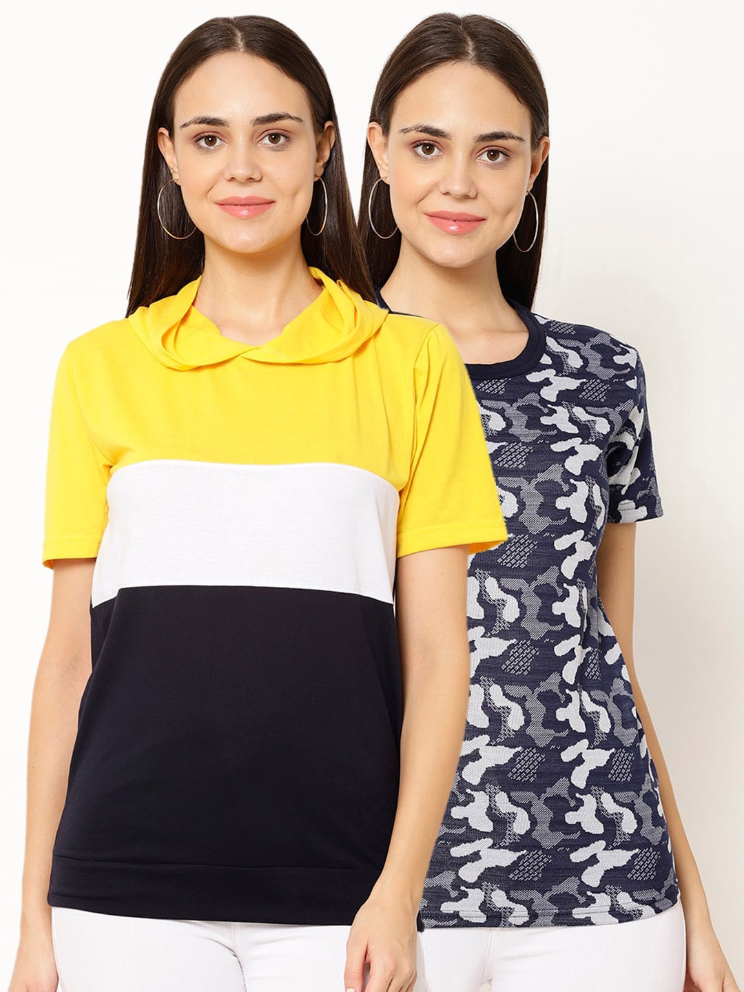 

VIMAL JONNEY Women Pack Of 2 Printed T-shirts, Yellow