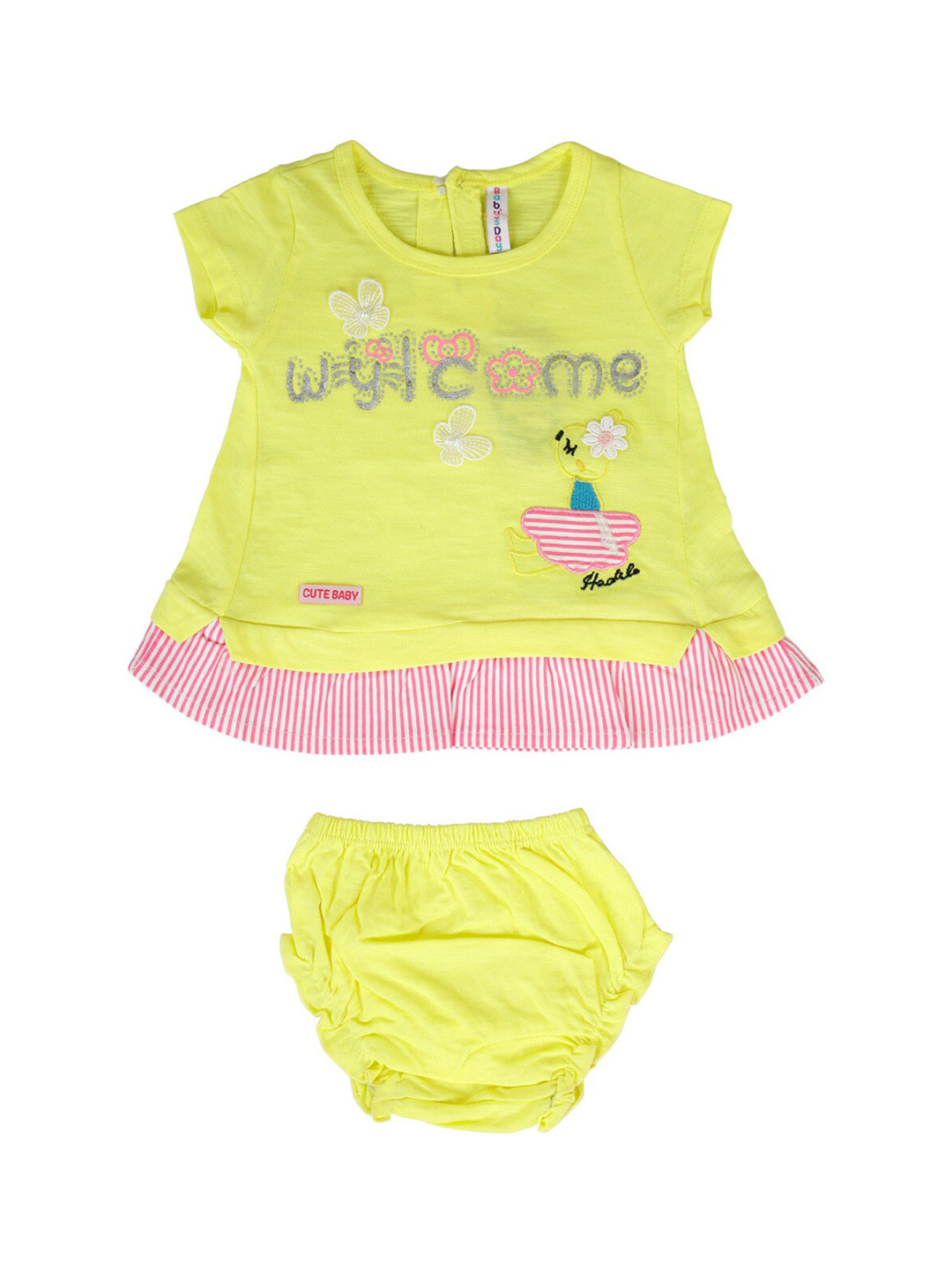 

Babys Day Girls Yellow Embroidered A-Line Dress with Briefs