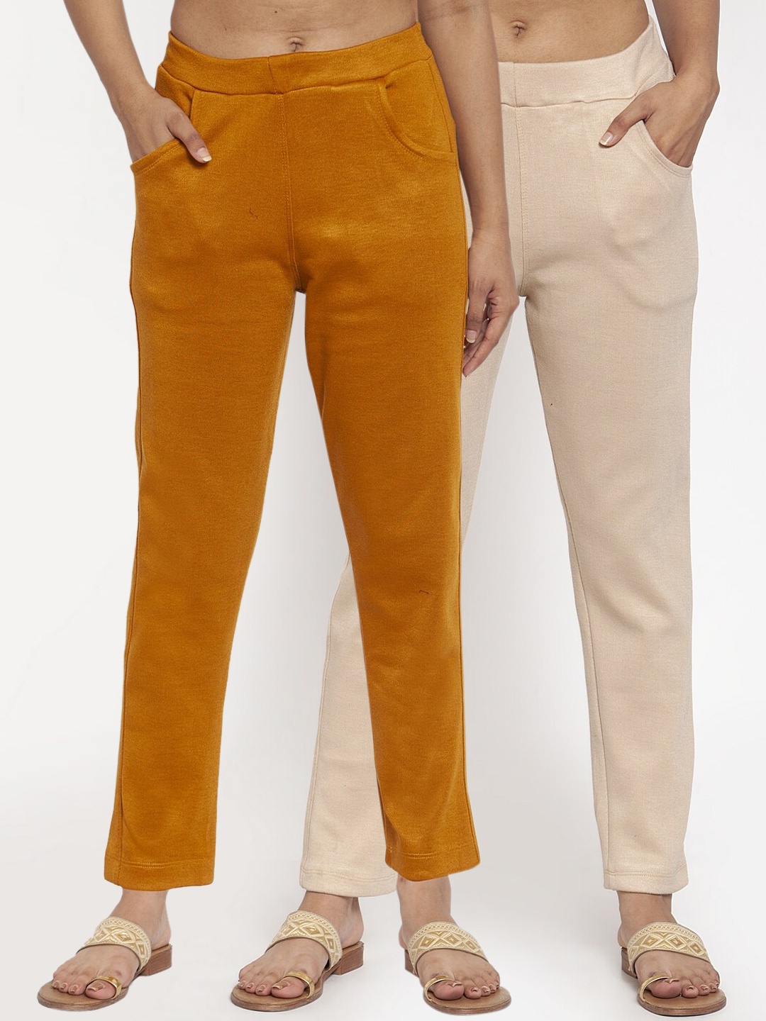 

TAG 7 Women Pack of 2 Solid Leggings, Mustard