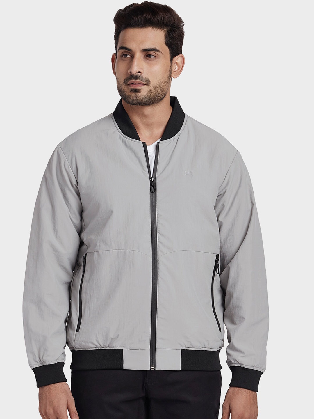 

ColorPlus Men Grey Striped Bomber