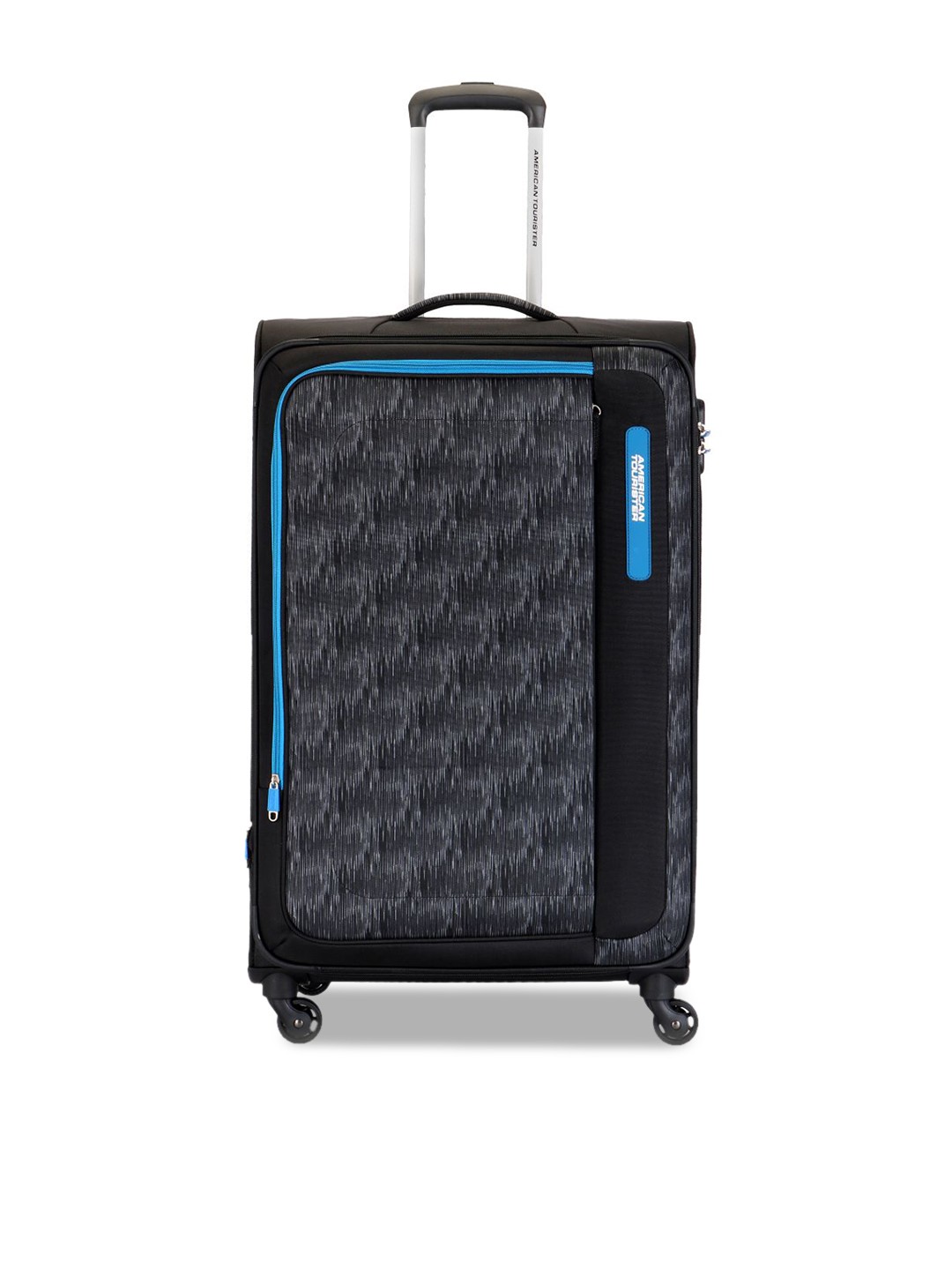 

AMERICAN TOURISTER Black & Blue Textured Soft-Sided Cabin Trolley Suitcase