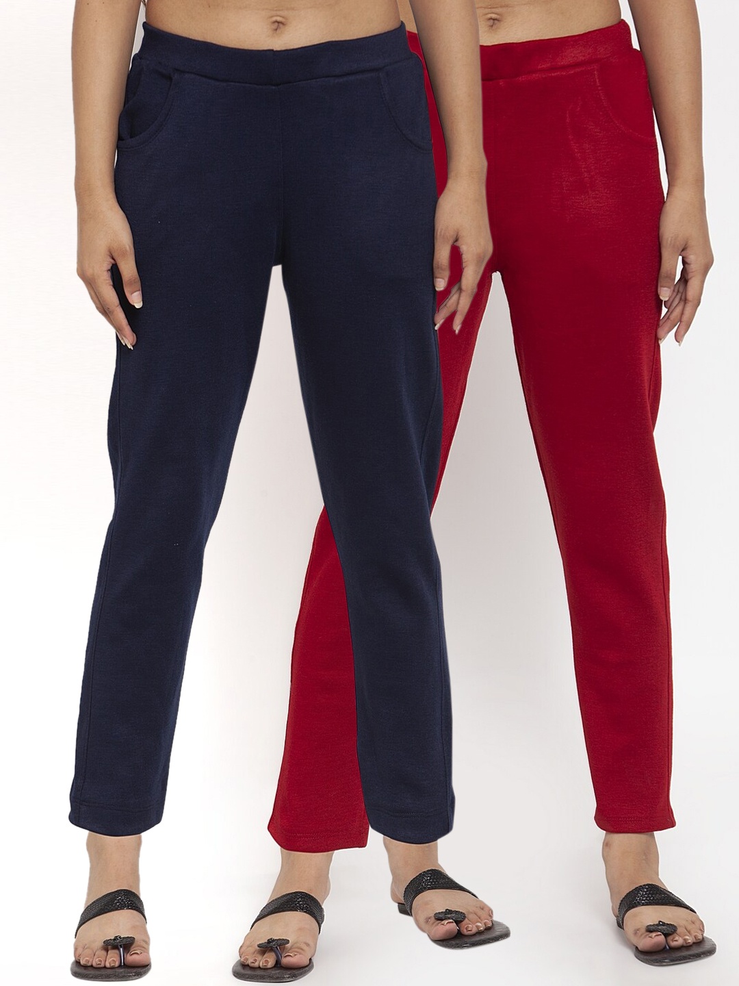 

TAG 7 Women Acrylic Pack of 2 Solid Leggings, Navy blue
