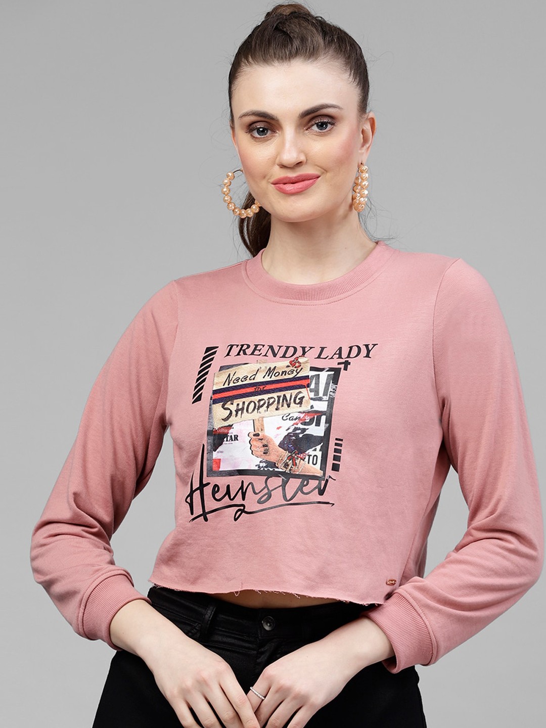 

KASSUALLY Women Pink Printed Sweatshirt