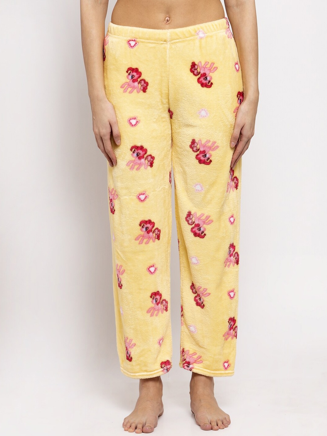 

NEUDIS Women Yellow Floral Printed Fleece Lounge Pants