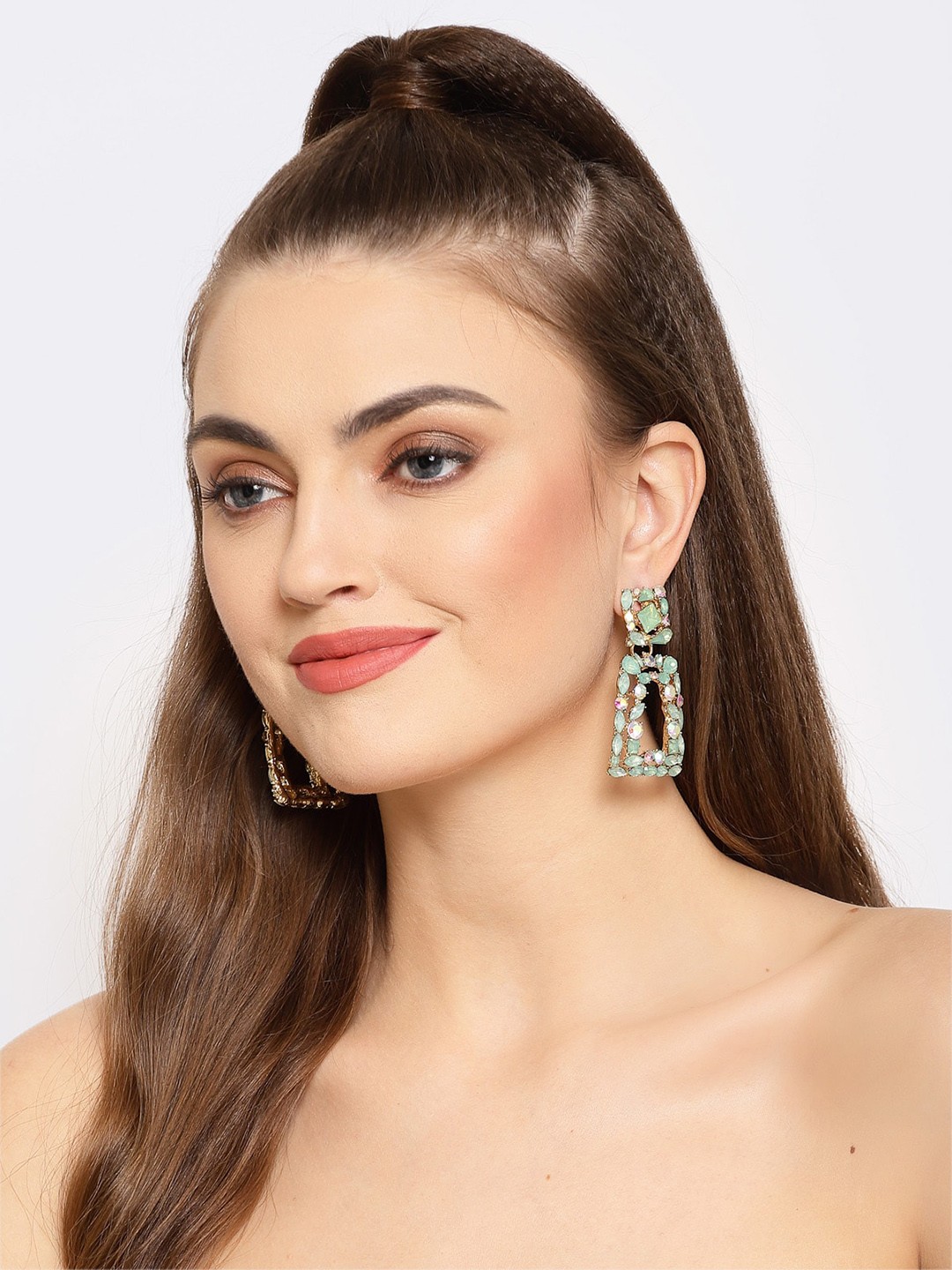 

AVANT-GARDE PARIS Green & Gold-Plated Contemporary Drop Earrings