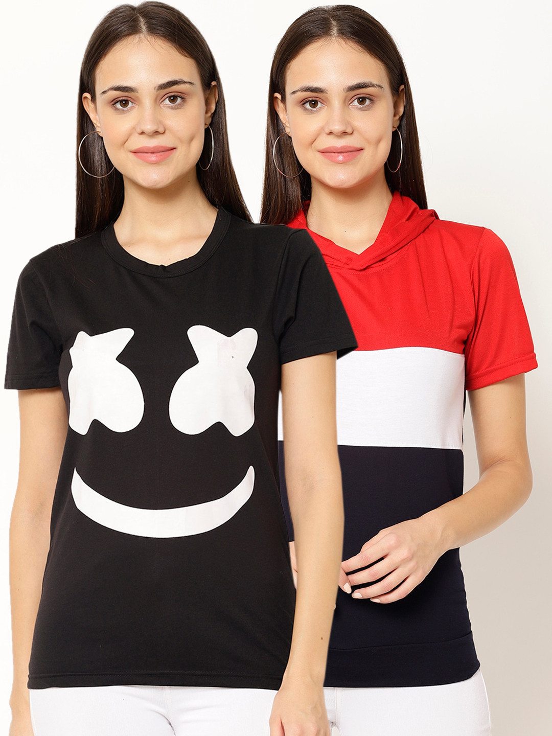 

VIMAL JONNEY Women Multicoloured Solid Round Neck T-shirt, Multi