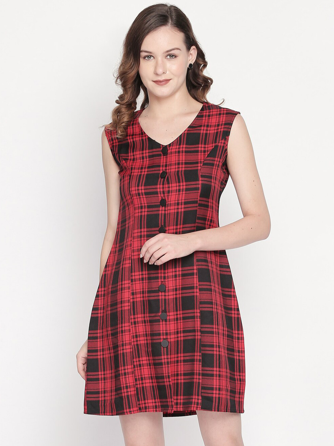 

Mesmerize Women Red Checked A-Line Dress