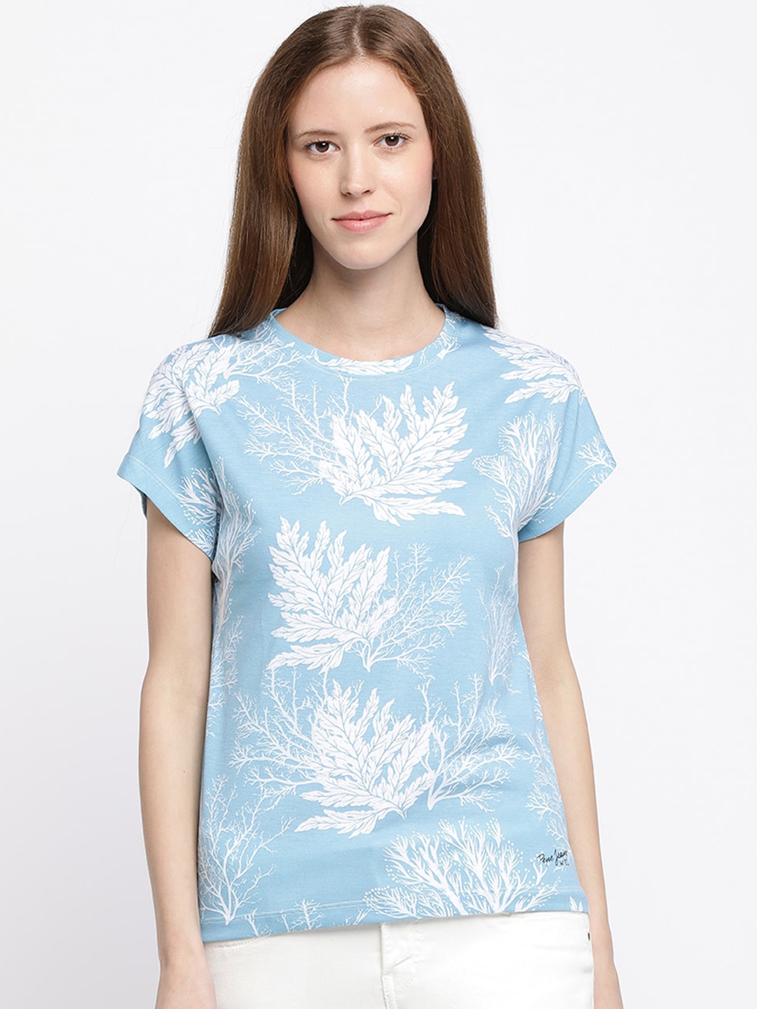 

Pepe Jeans Women Blue Printed Round Neck T-shirt