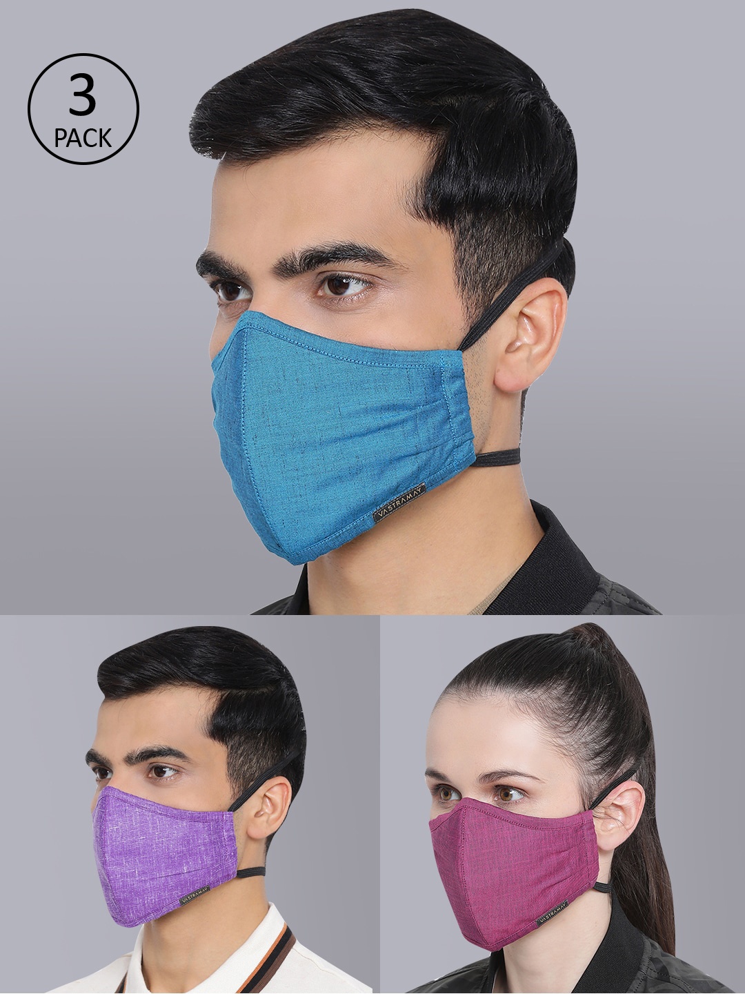 

VASTRAMAY Unisex Pack Of 3-Ply Reusable Cloth Mask, Blue
