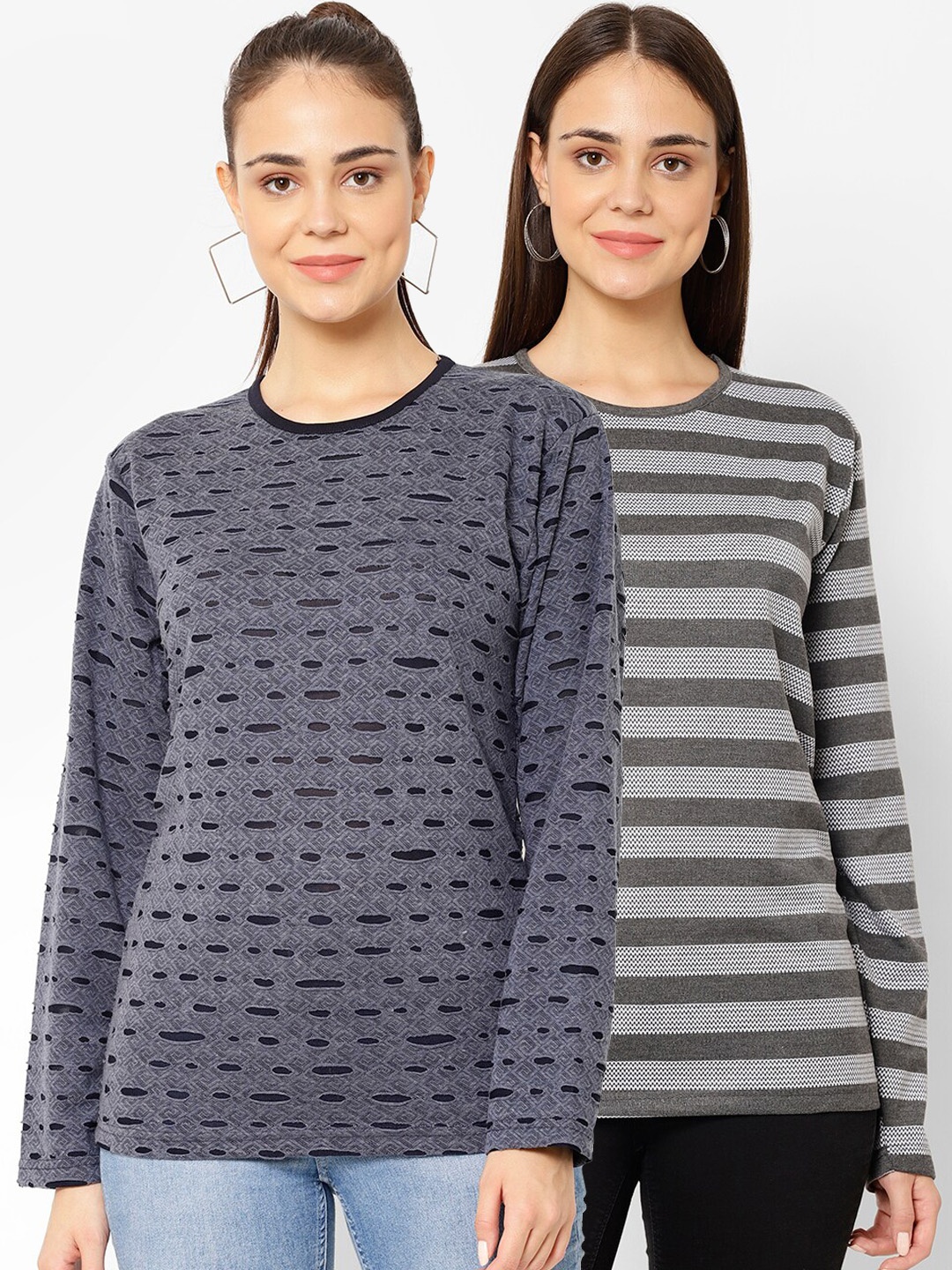 

VIMAL JONNEY Women Pack Of 2 Round Neck T-shirts, Grey