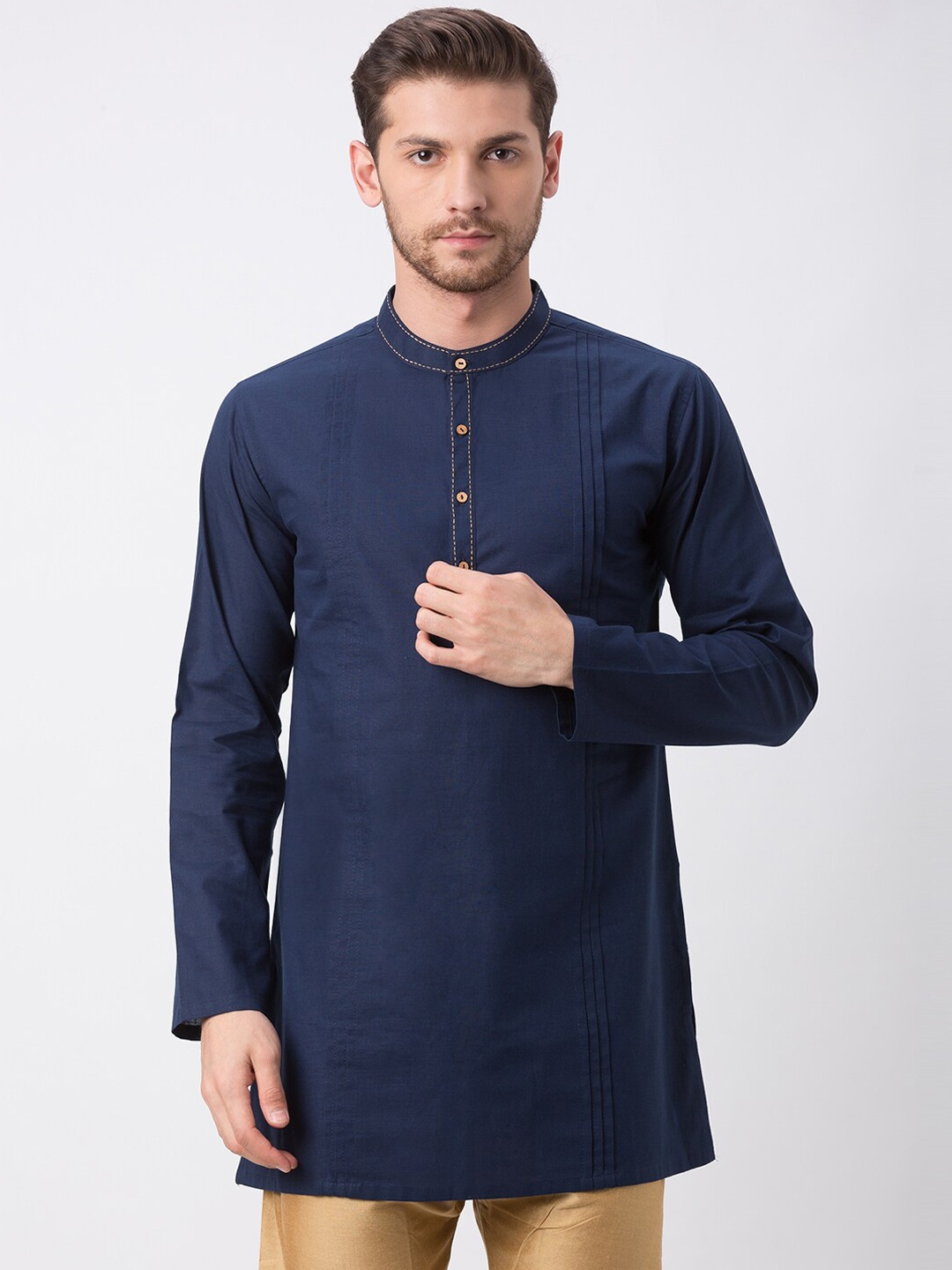 

Ethnicity Men Navy Blue Solid Straight Kurta