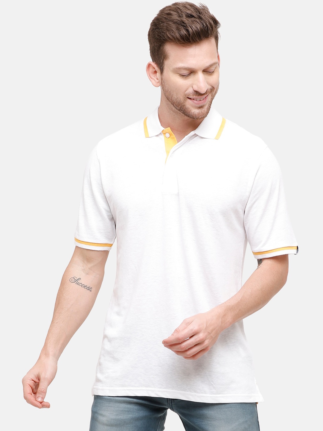 

CAVALLO by Linen Club Men White Solid Polo Collar T-shirt