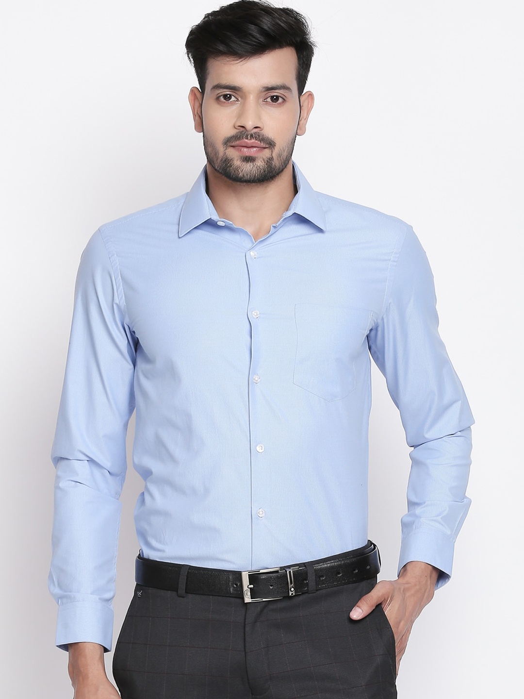 

RICHARD PARKER by Pantaloons Men Blue Checked Formal Cotton Shirt