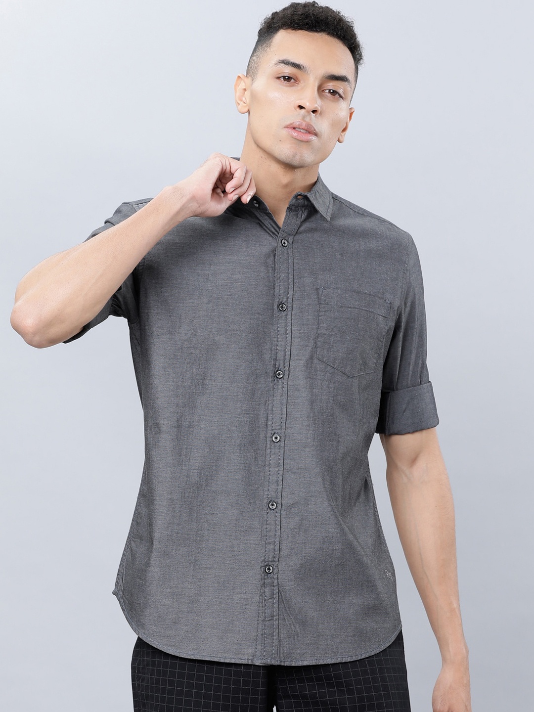 

LOCOMOTIVE Men Grey Slim Fit Solid Casual Shirt