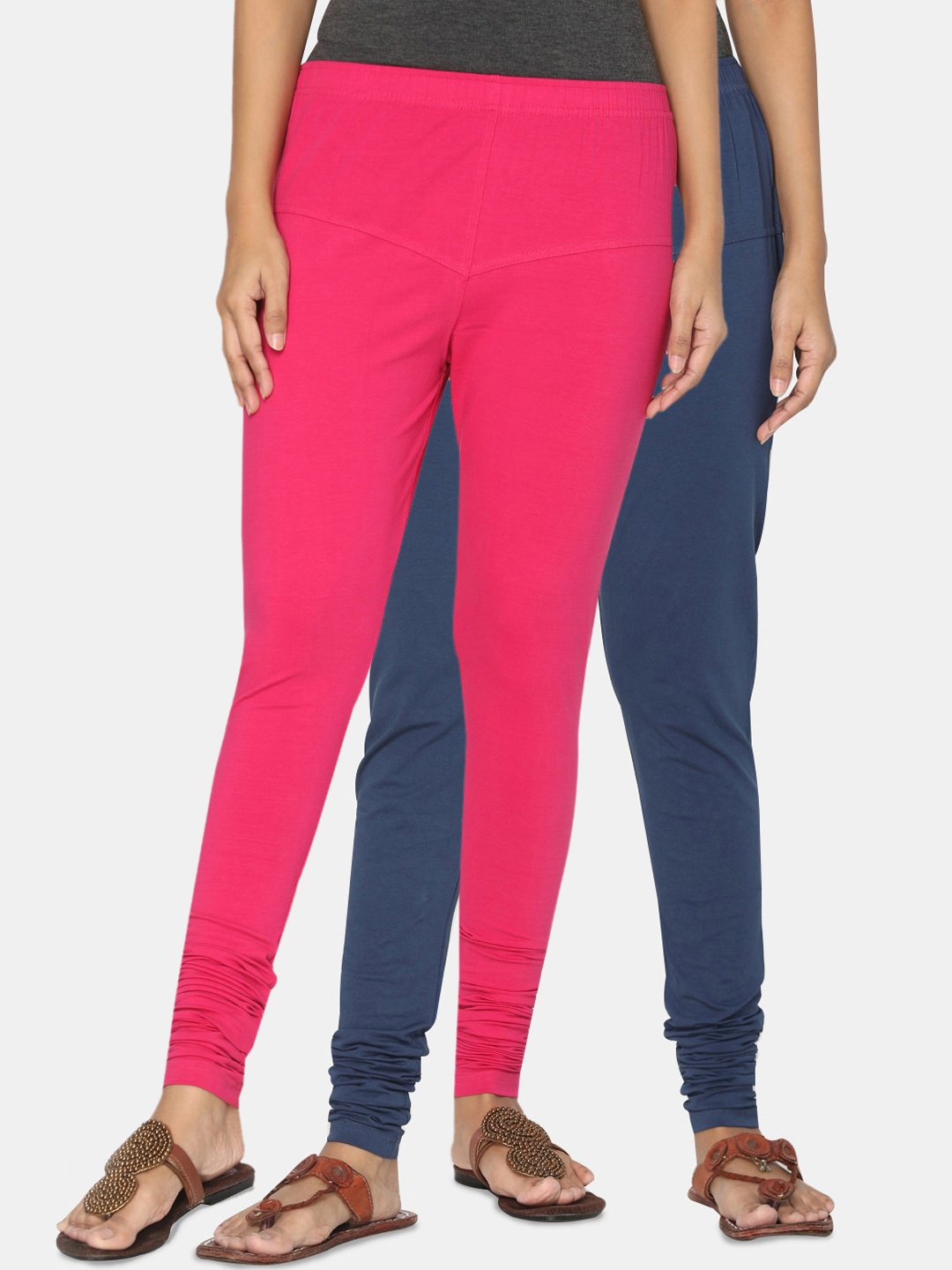 

TSG Bliss Women Pack of 2 Solid Churidar Leggings, Pink