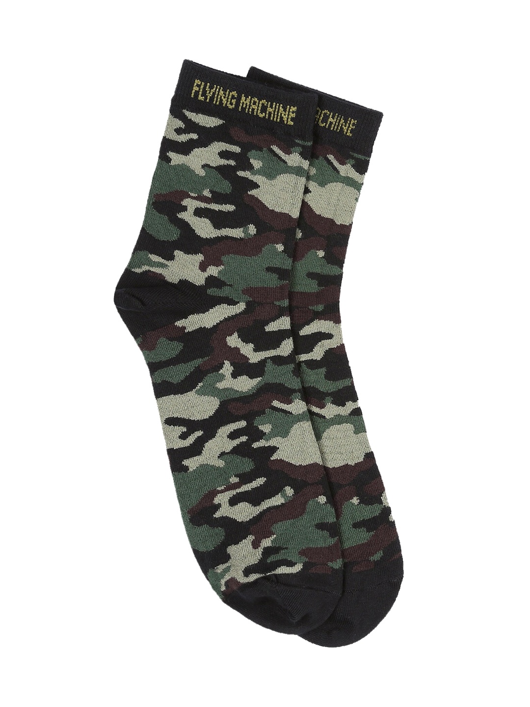 

Flying Machine Men Green Camo Patterned Above-Ankle Length Socks