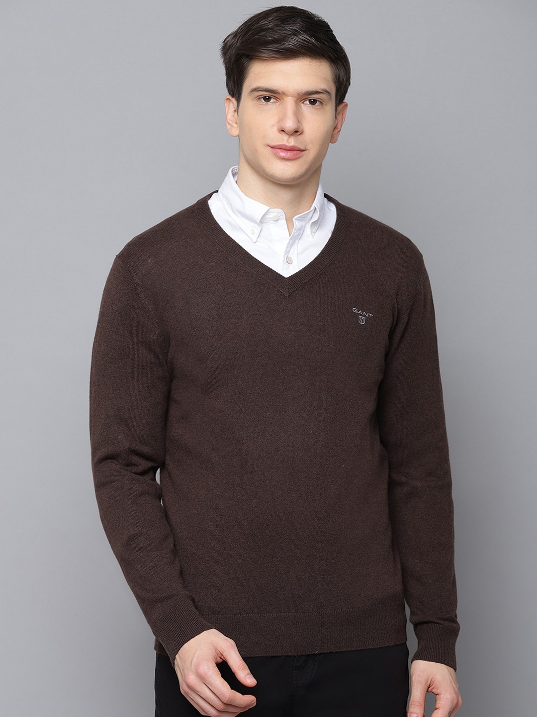 

GANT Men Brown Solid Woollen Pullover Sweater