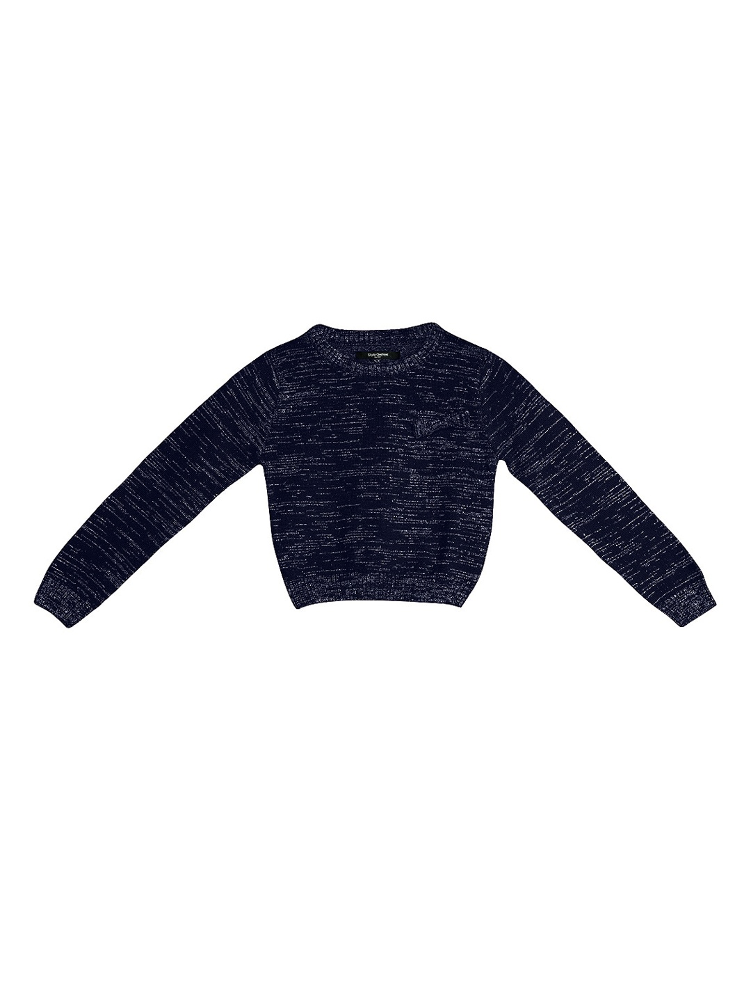 Style Quotient Girls Navy Blue Self Design Pure Cotton Top