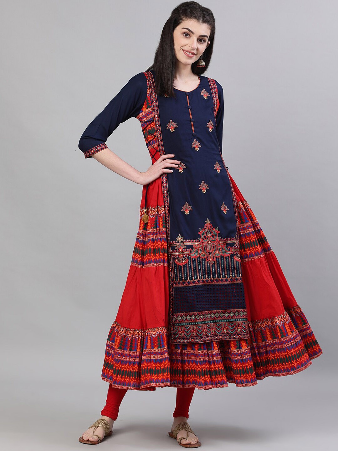 

Ishin Women Navy Blue Printed Anarkali Kurta