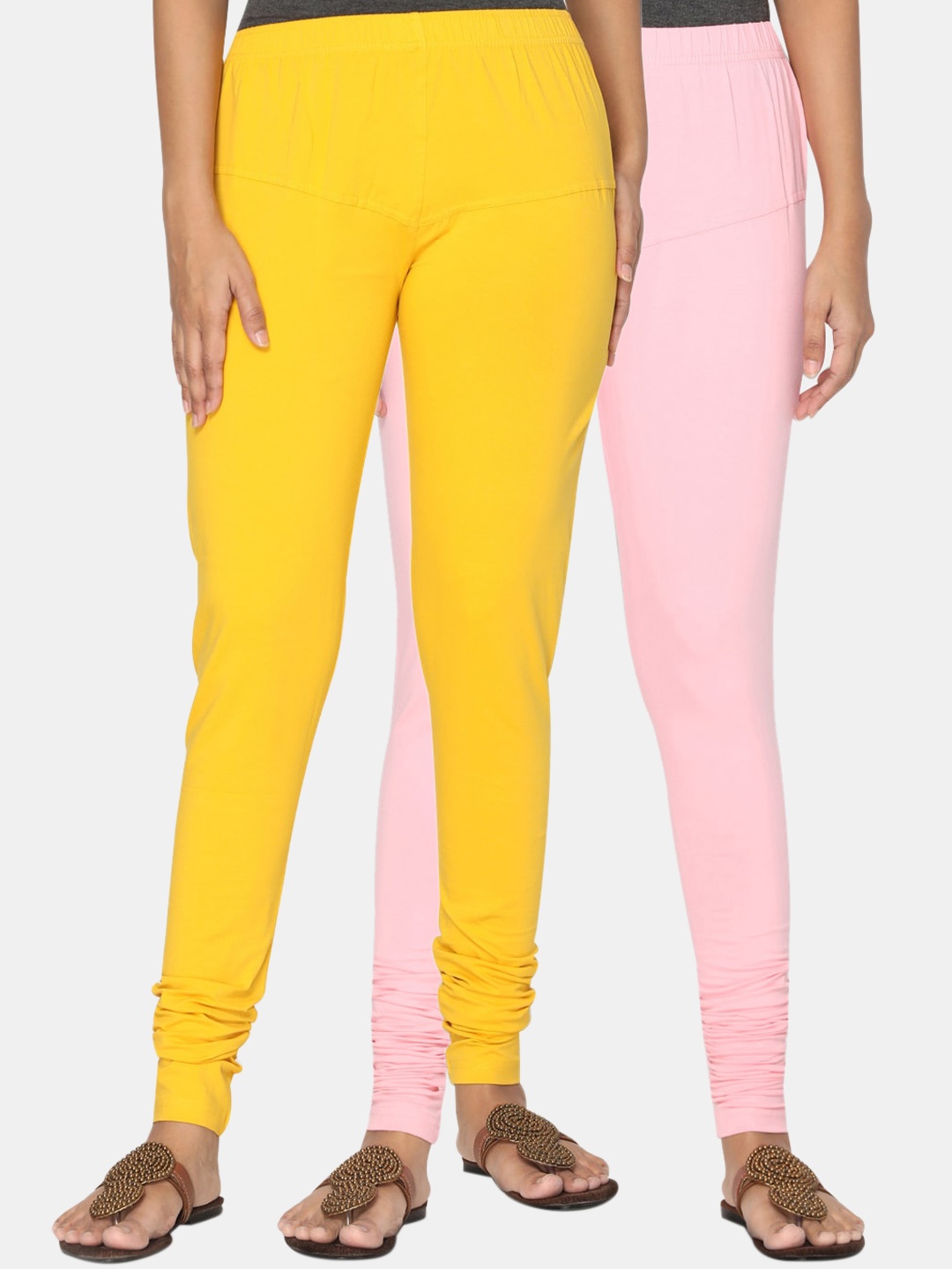 

TSG Bliss Women Pack of 2 Bio Wash Churidar Leggings, Mustard