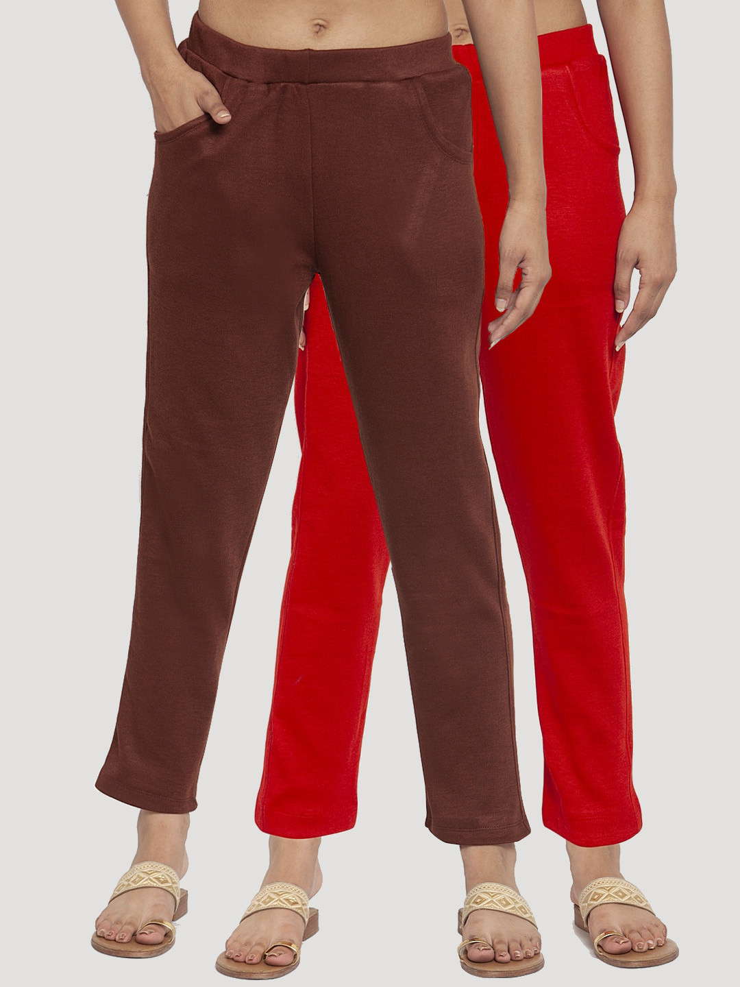 

TAG 7 Women Acrylic Pack of 2 Solid Leggings, Brown