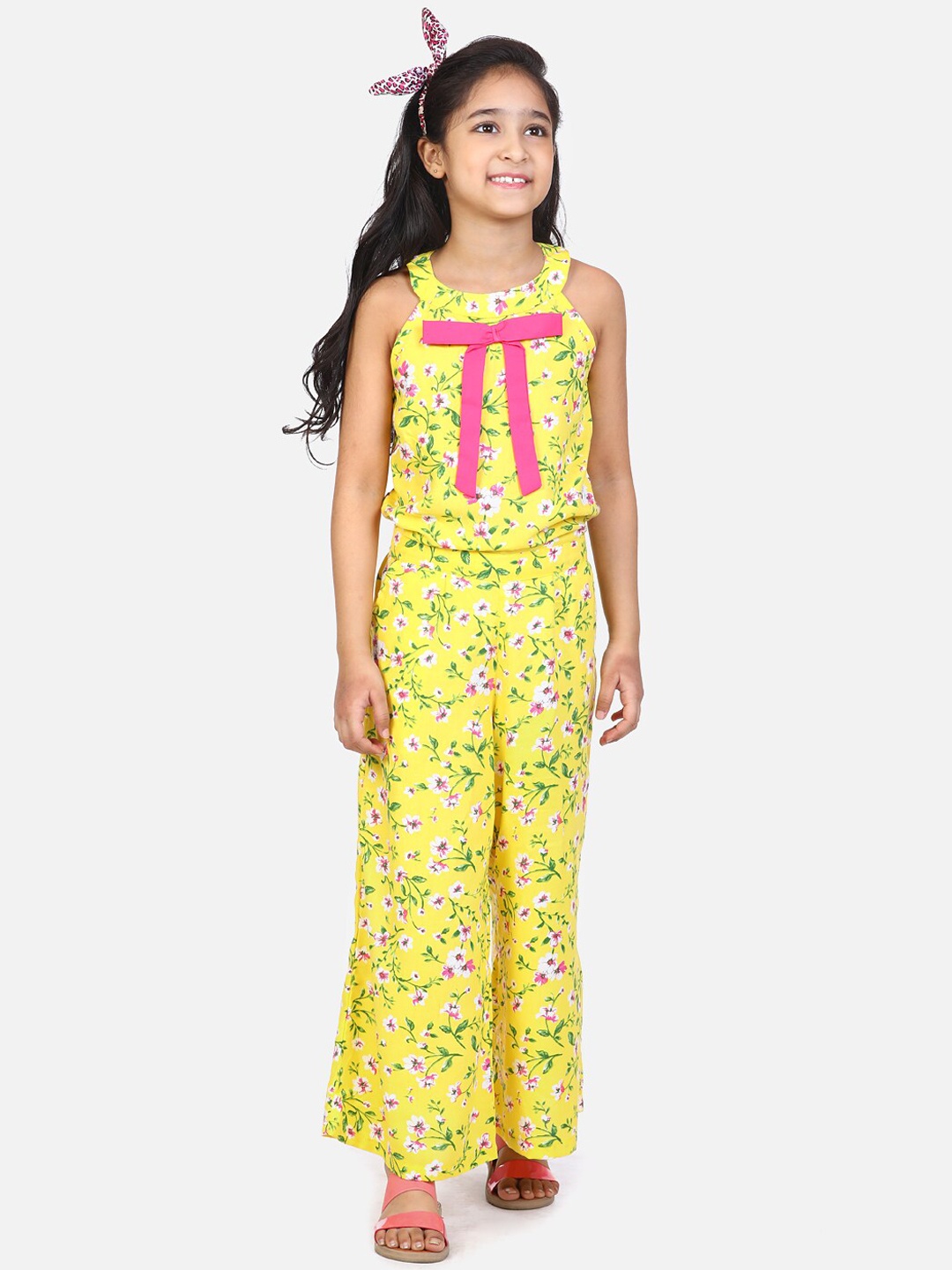 

LilPicks Girls Yellow & Green Printed Basic Jumpsuit