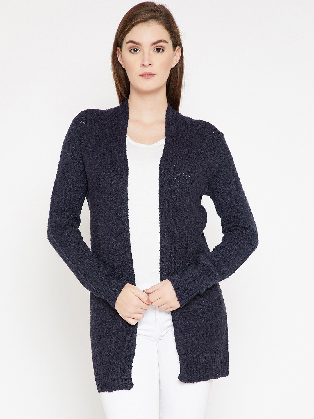 

Carlton London Women Navy Blue Solid Open Front Shrug