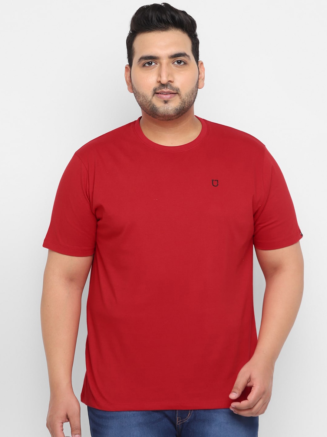Urbano Plus Men Red Solid Round Neck T-shirt
