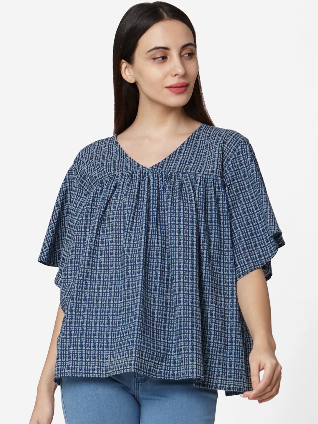 

Saanjh Women Blue Printed A-Line Top