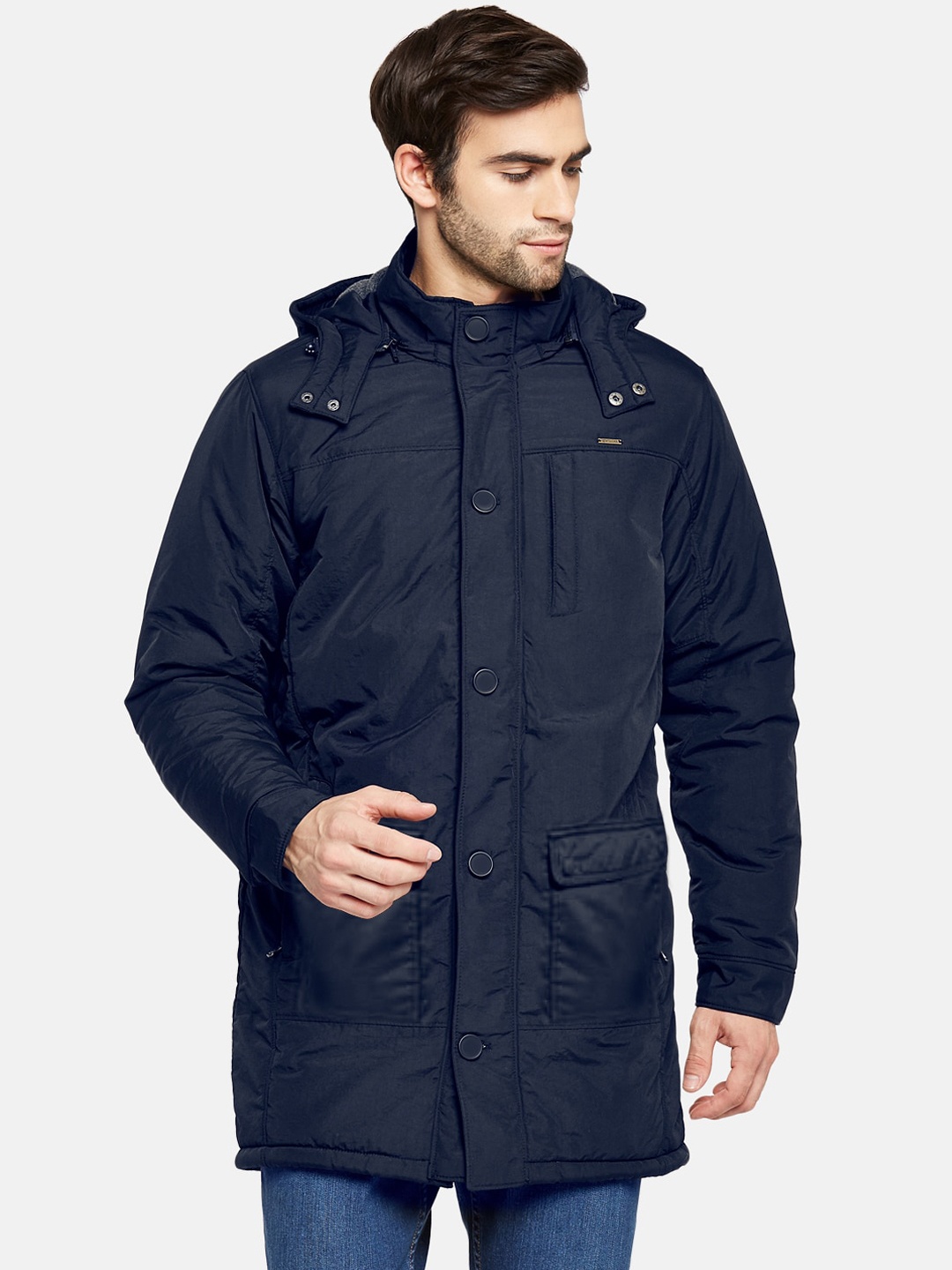 

Kosha Men Navy Blue Solid Warm Insulated Waterproof Parka Jacket