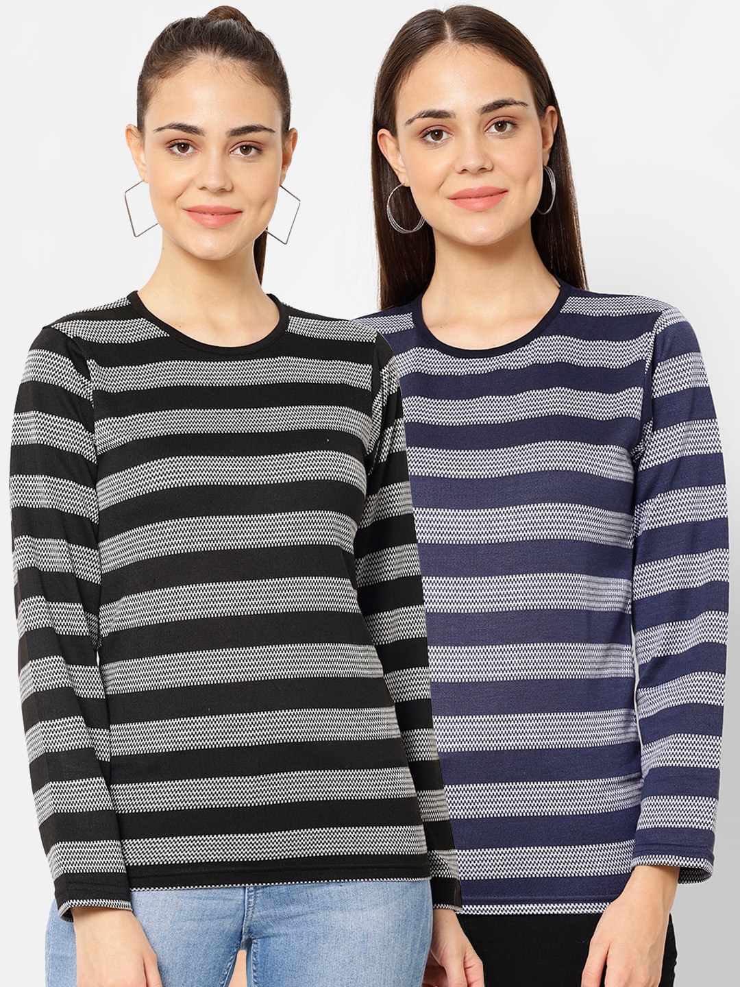 

MACK JONNEY Women Multicoloured Striped Hood T-shirt, Multi