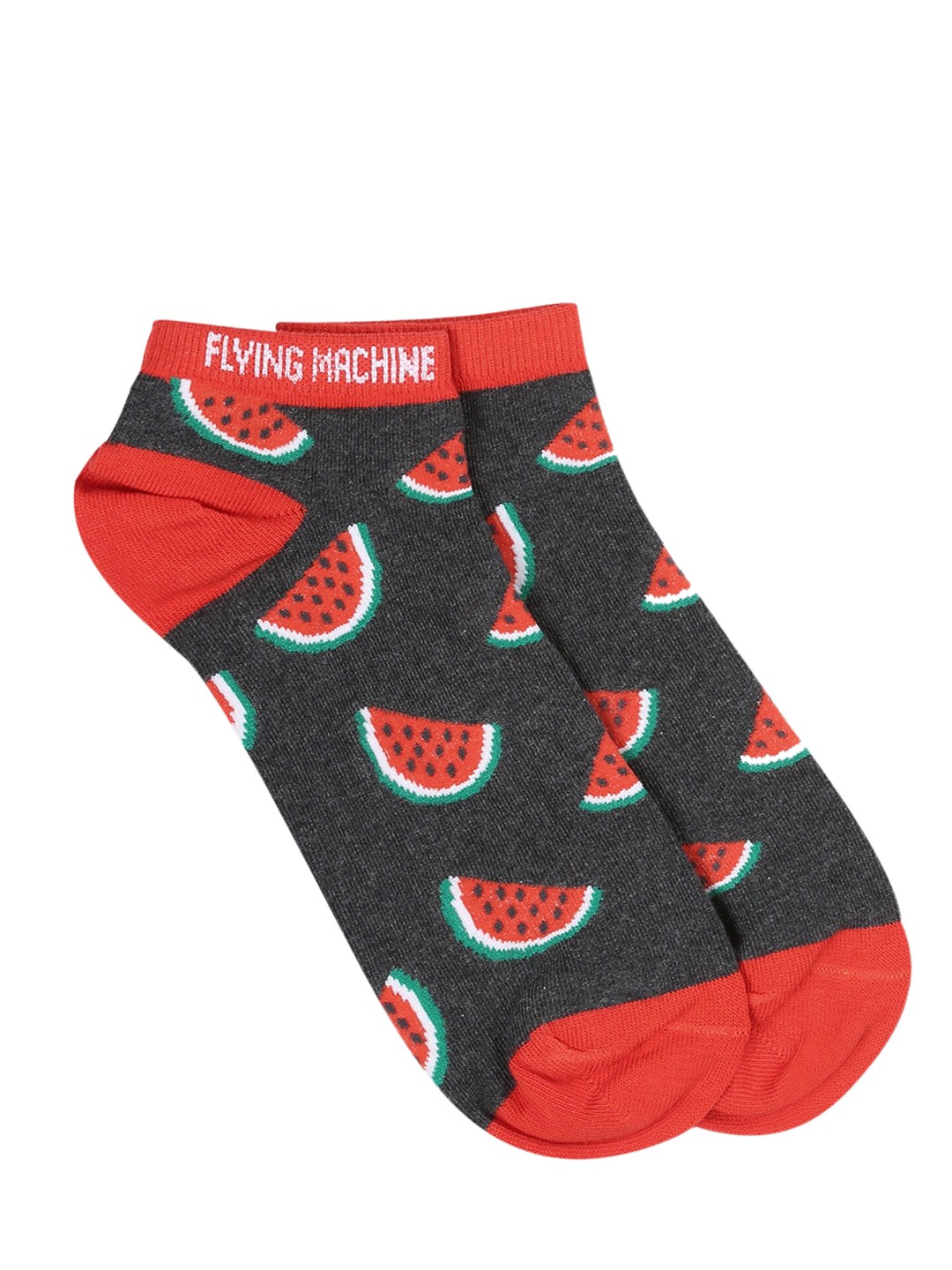 

Flying Machine Men Grey & Red Patterned Ankle-Length Socks