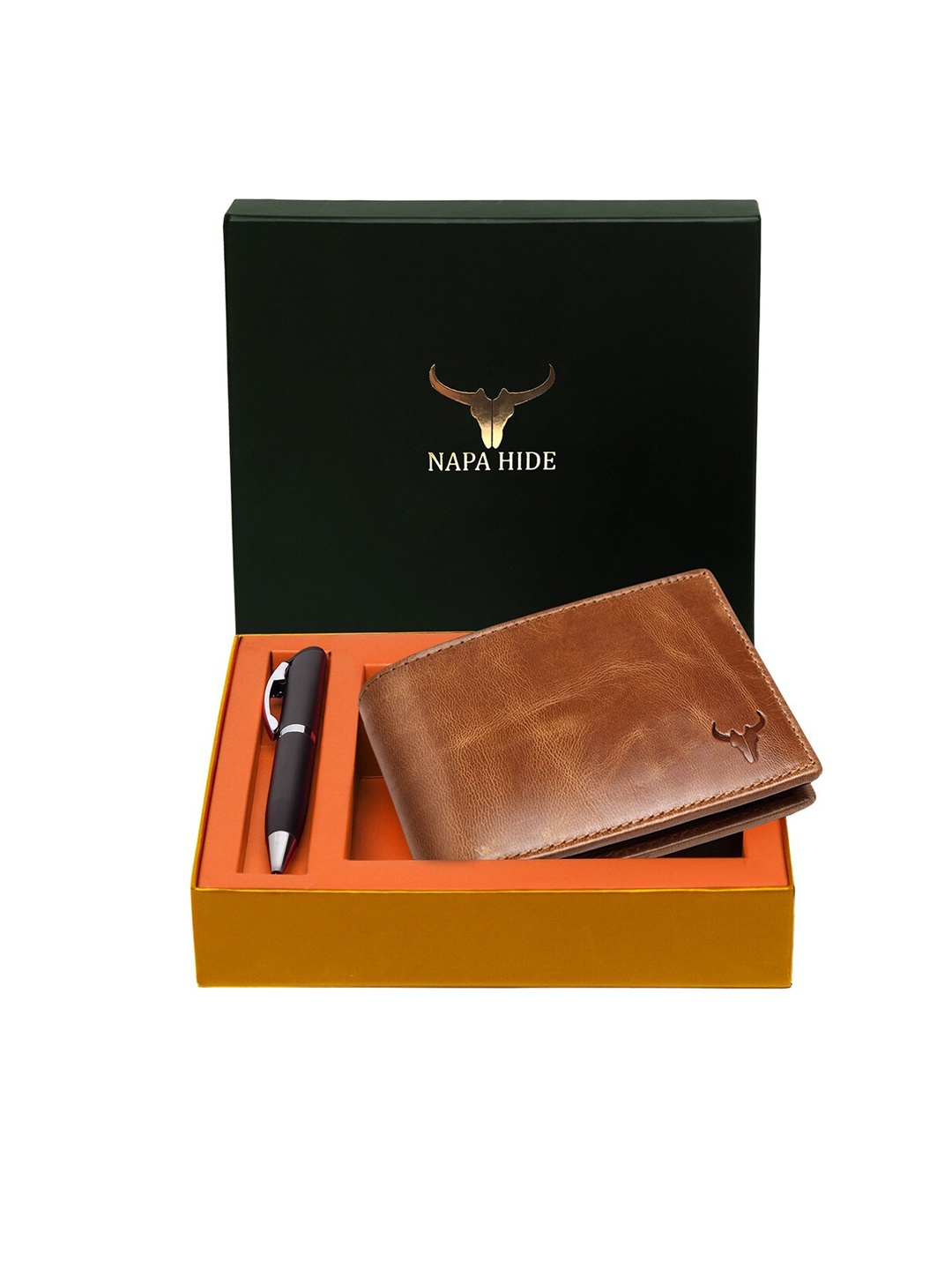 

NAPA HIDE Men RFID Protected Genuine High Quality Leather Accessory Gift Set, Tan