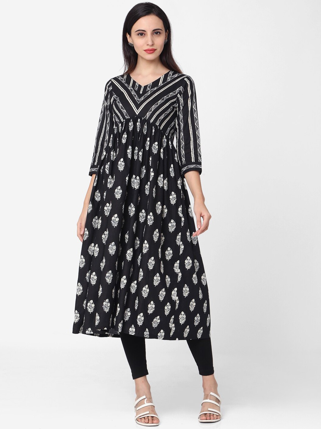 

Saanjh Women Black Printed Anarkali Kurta
